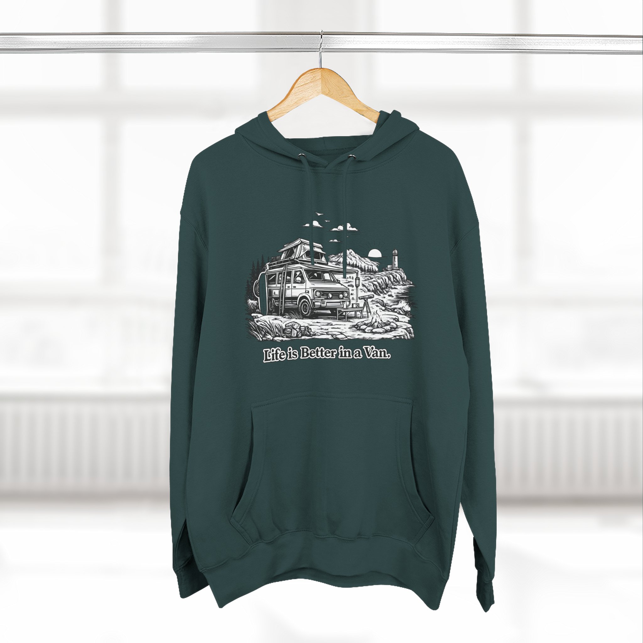13962850464608873396_2048.jpeg Three-Panel Fleece Hoodie - "Life Is Better In A Van" Design Minimal-Line