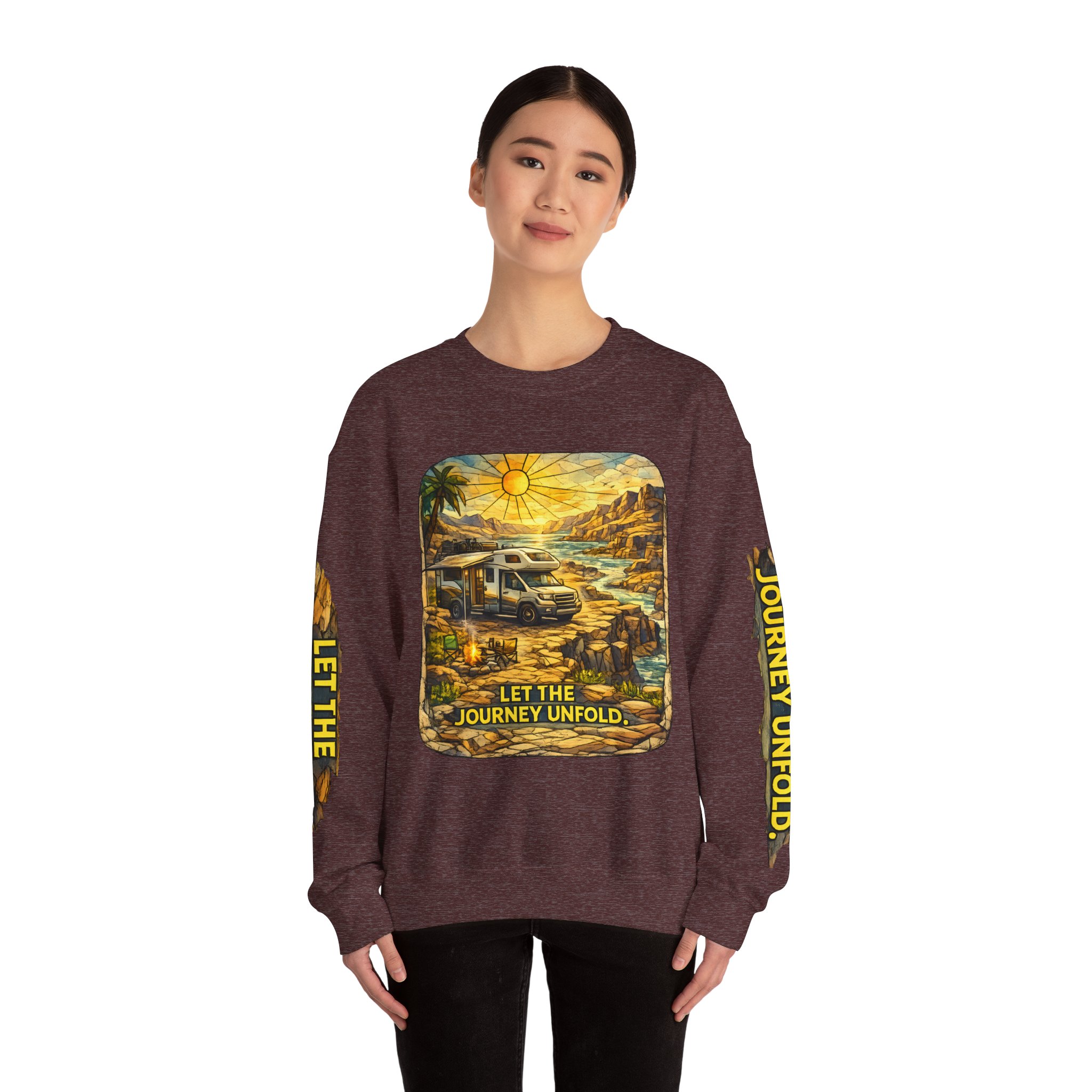 Unisex Heavy Blend™ Crewneck Sweatshirt — "Let The Journey Unfold" Design Cubic-Line