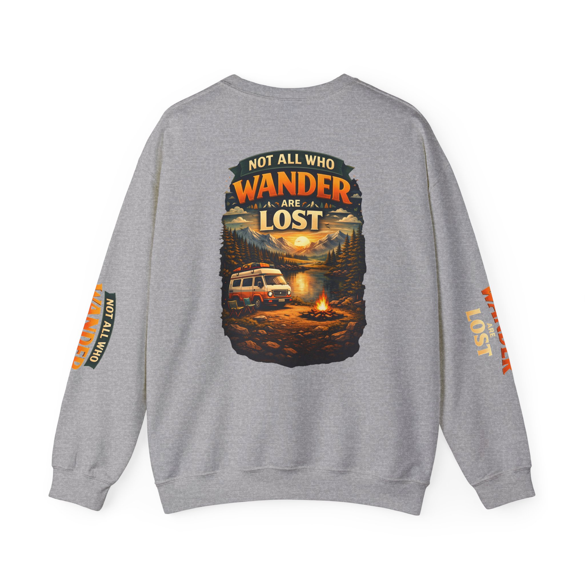 Unisex Heavy Blend™ Crewneck Sweatshirt — "Not All Who Wander Are Lost" Design Scenic-Line