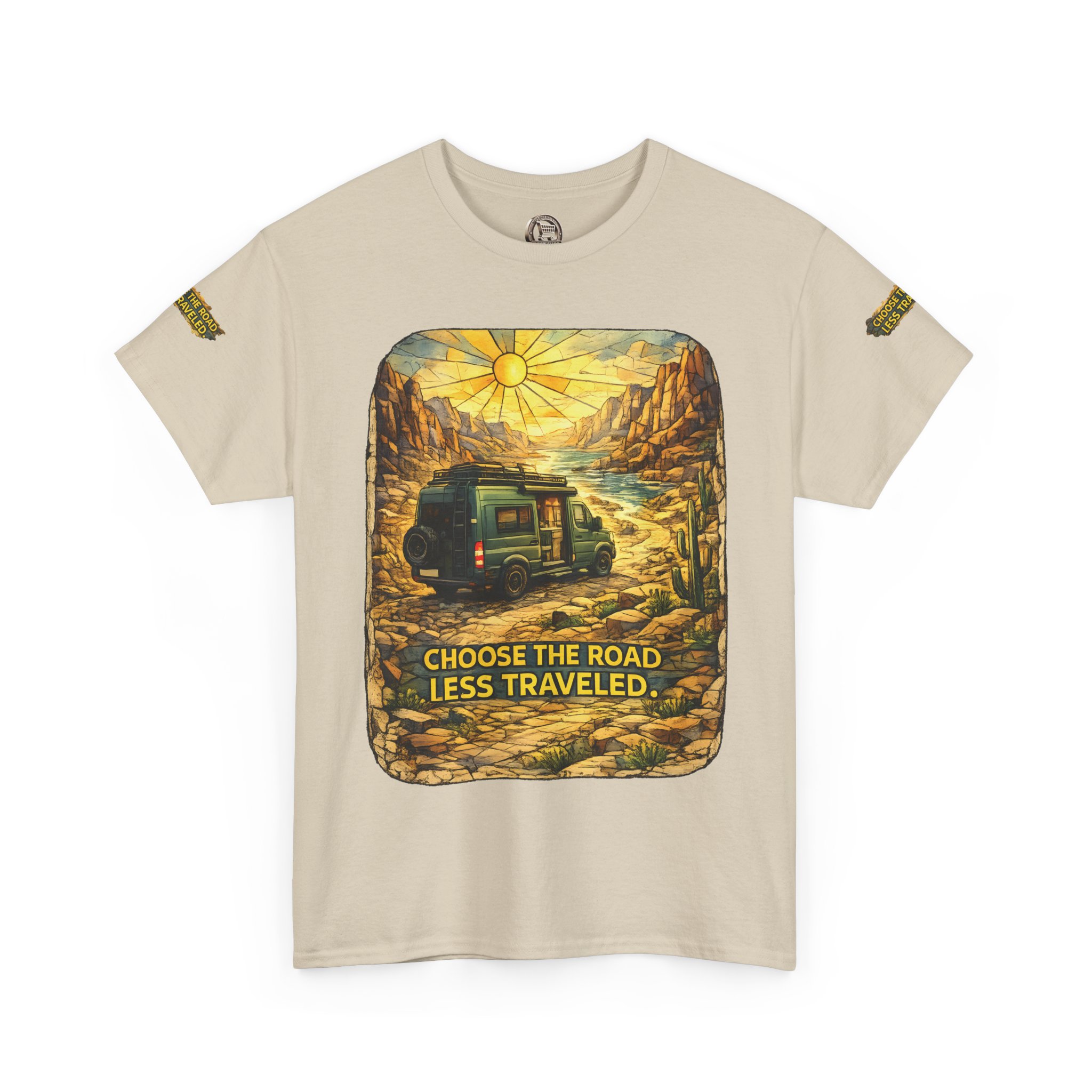 Unisex Heavy Cotton Tee — "Choose The Road Less Traveled" Design Cubic-Line