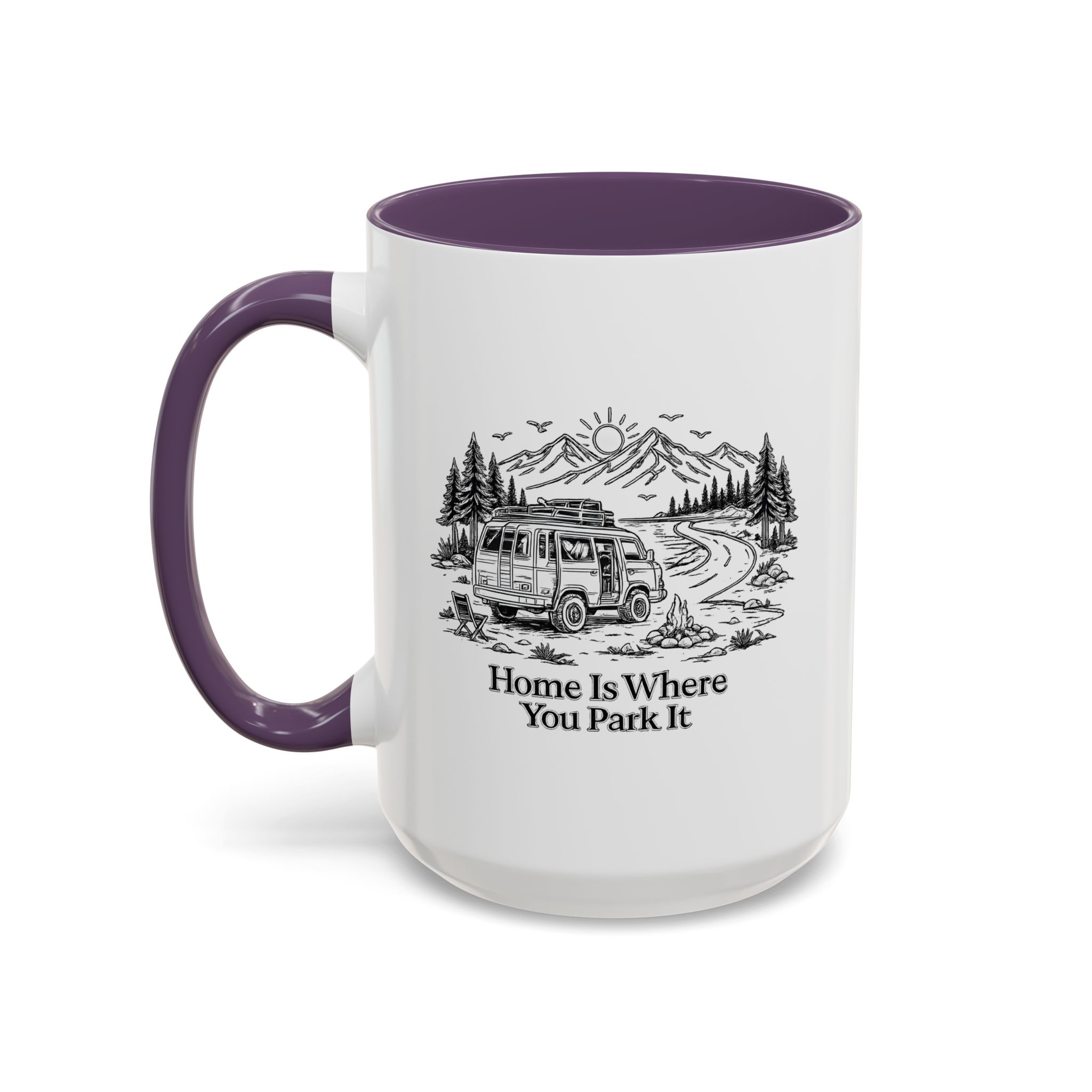 Accent Coffee Mug (11, 15oz) — "Home Is Where You Park It" Design Minimal-Line