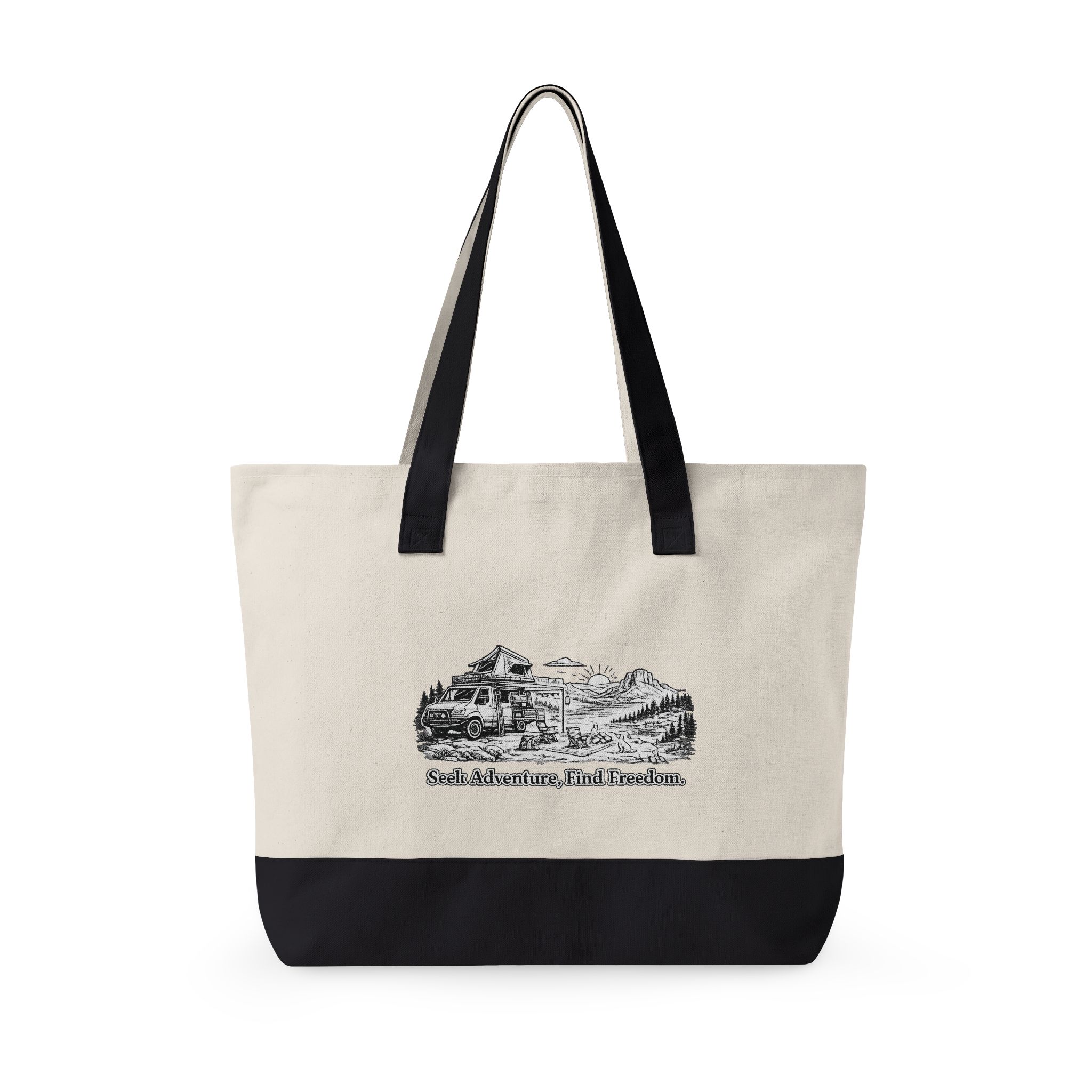 Zippered Canvas Tote — "Seek Adventure, Find Freedom" (Design Minimal-Line)