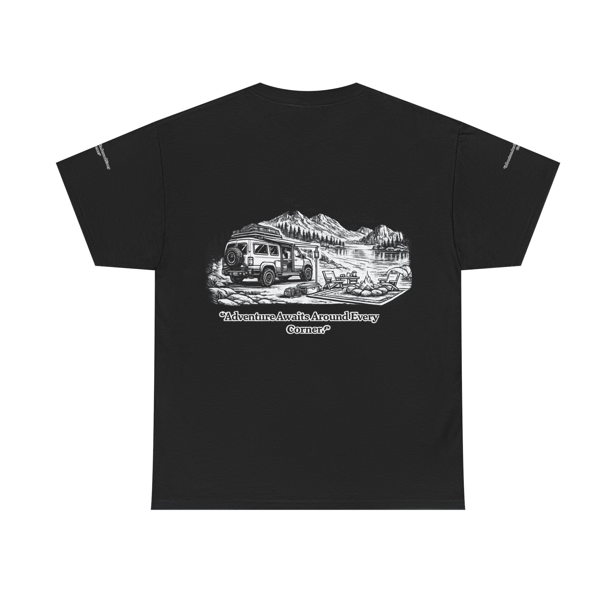 Unisex Heavy Cotton Tee — "Adventure Awaits Around Every Corner" Design Minimal-Line