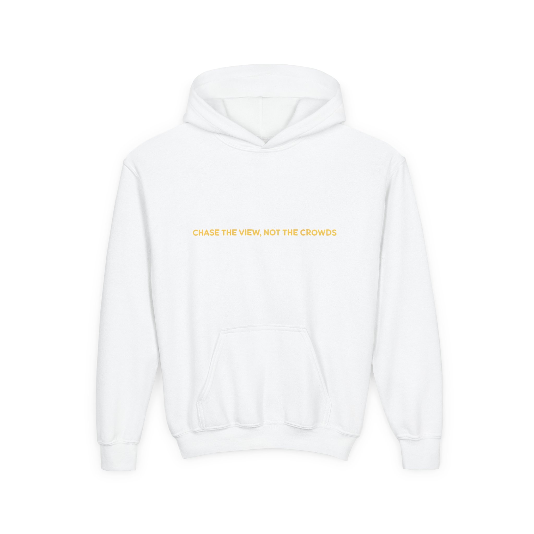 Youth Hoodie(Gildan) – "Chase The Views-Not The Crowds" (Design Sitcom-Line)