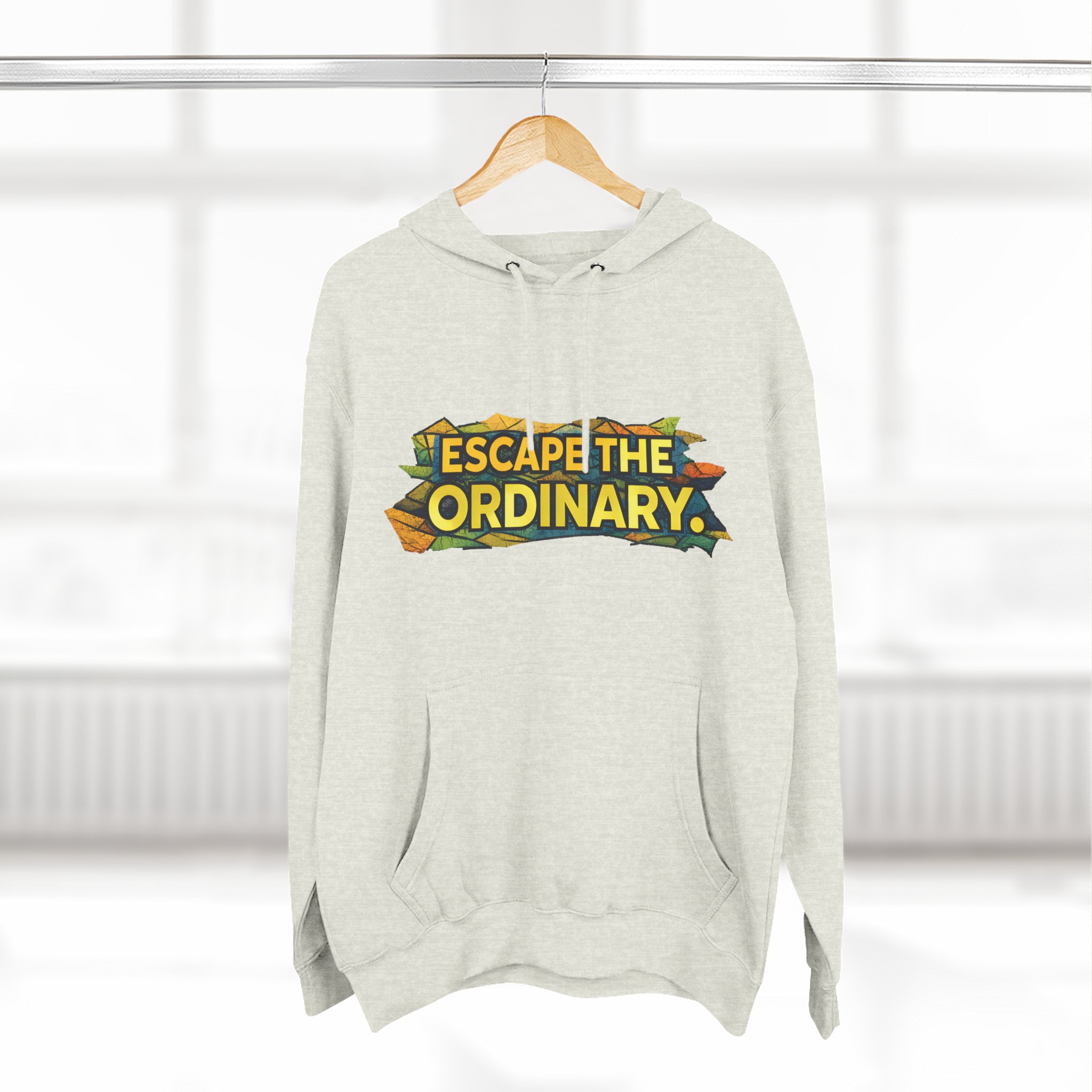 Three-Panel Fleece Hoodie - "Escape The Ordinary" Design Cubic-Line