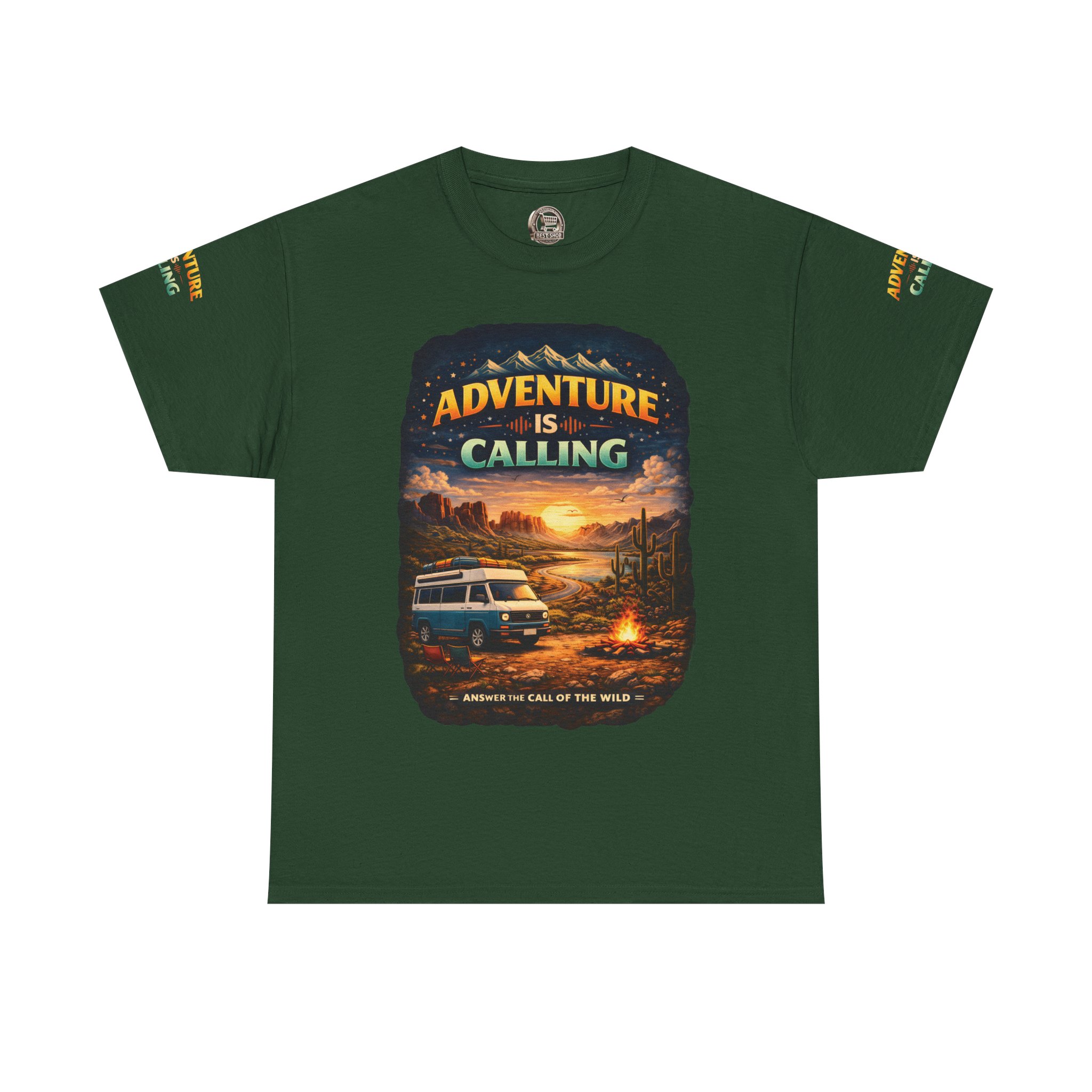 Unisex Heavy Cotton Tee — "Adventure Is Calling" Design Scenic-Line