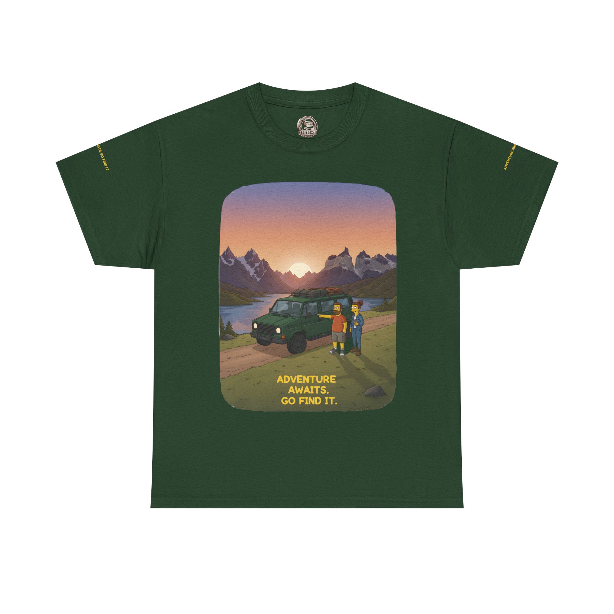 Unisex Heavy Cotton Tee — "Adventure Awaits-Go Find It" Design Sitcom-Line