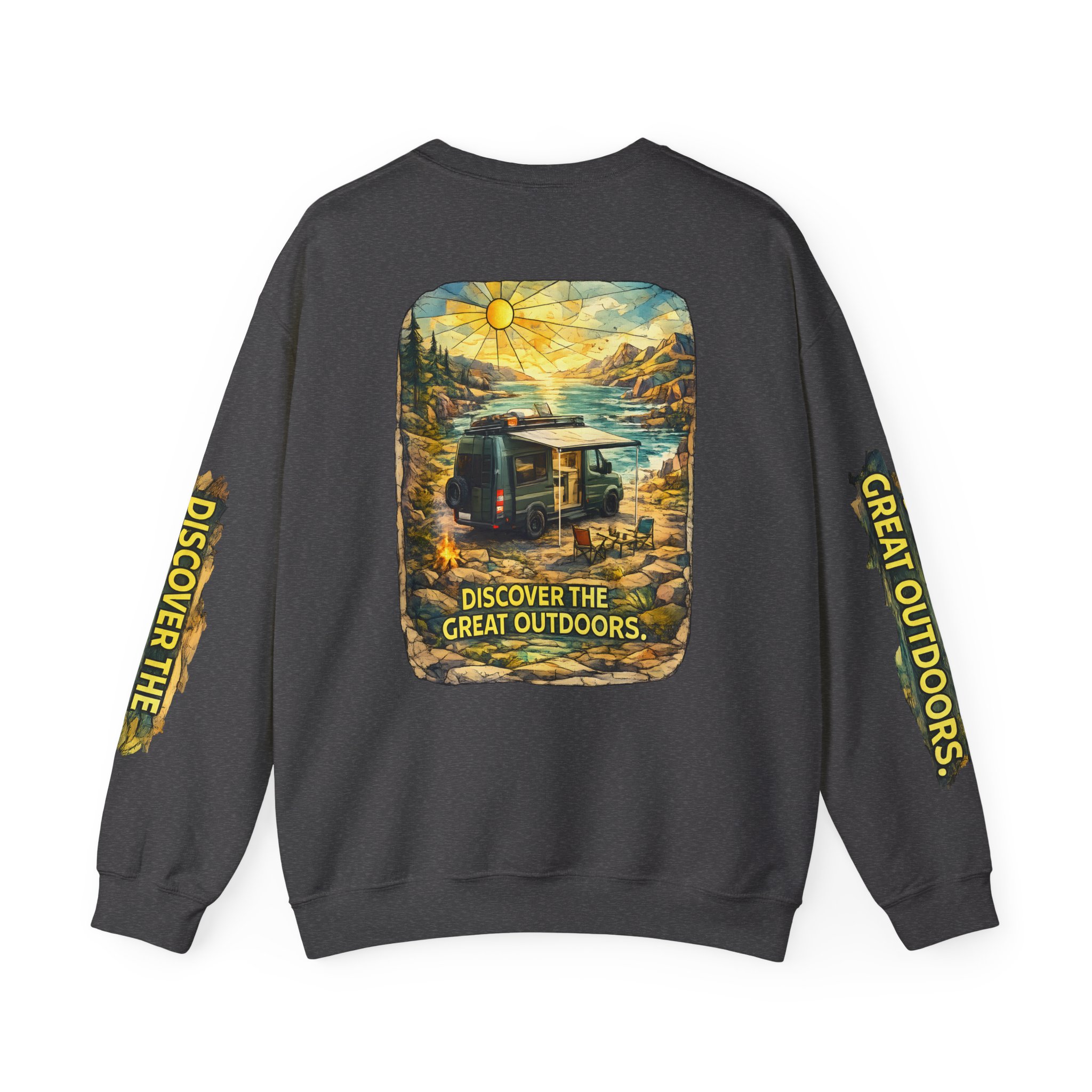 Unisex Heavy Blend™ Crewneck Sweatshirt — "Discover The Great Outdoors" Design Cubic-Line