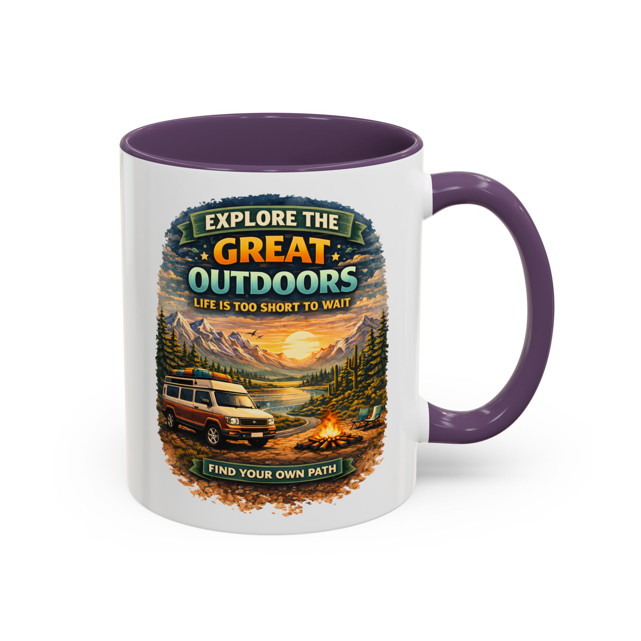 Accent Coffee Mug (11, 15oz) — "Explore The Great Outdoors" Design Scenic-Line