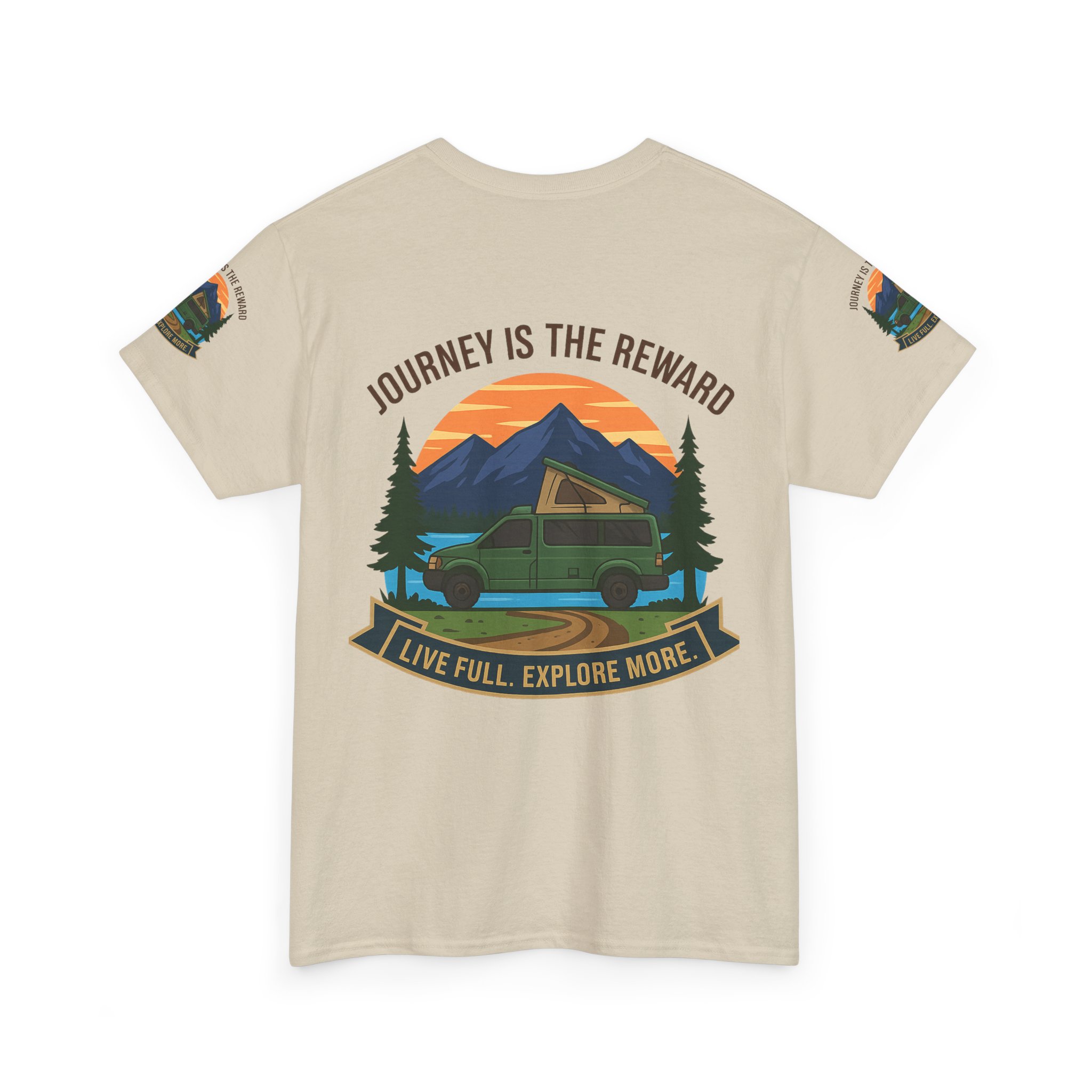 Unisex Heavy Cotton Tee  — "Journey Is The Reward Tee" Adventure Camper Van Graphic T-Shirt