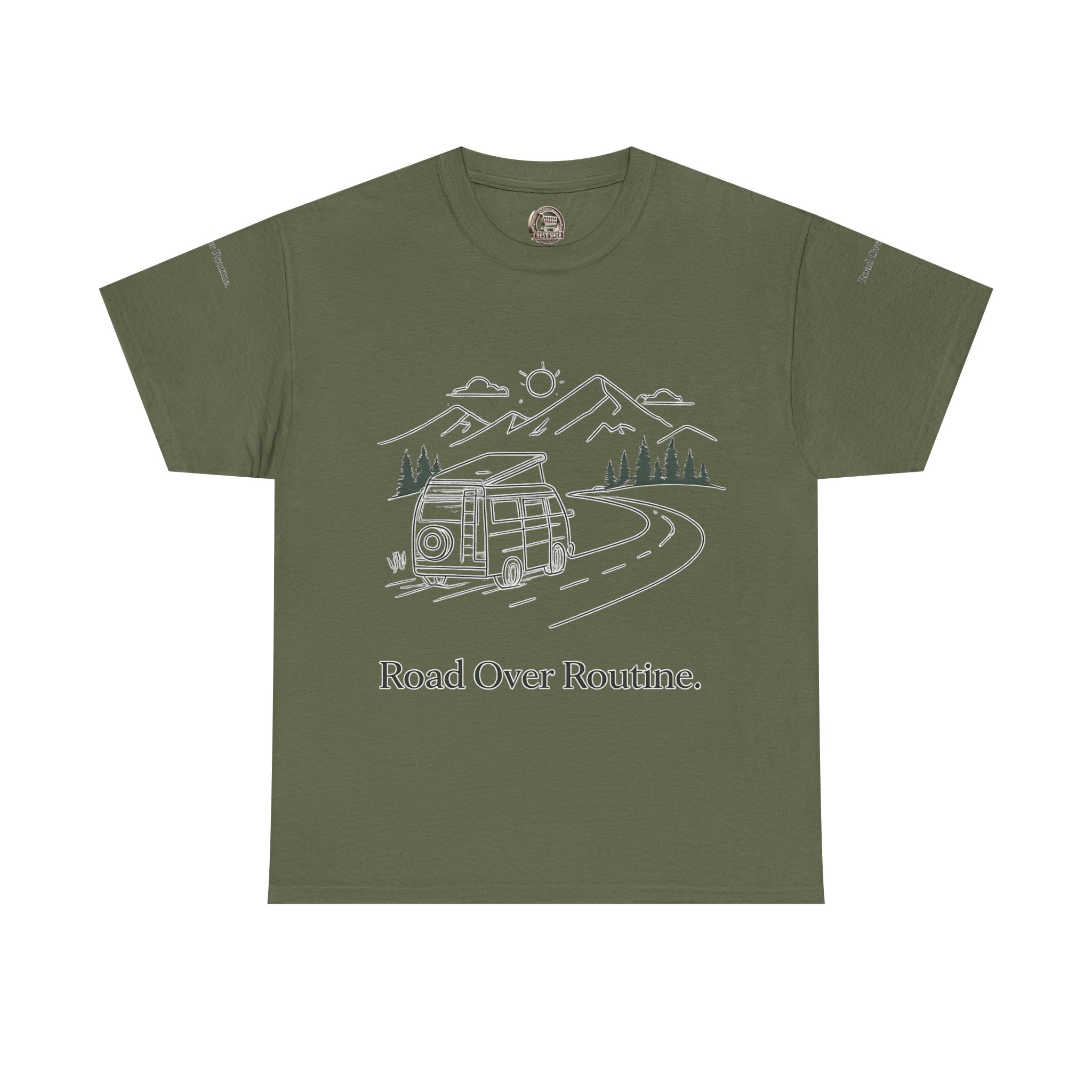 Unisex Heavy Cotton Tee — "Road Over Routine" Design Minimal-Line
