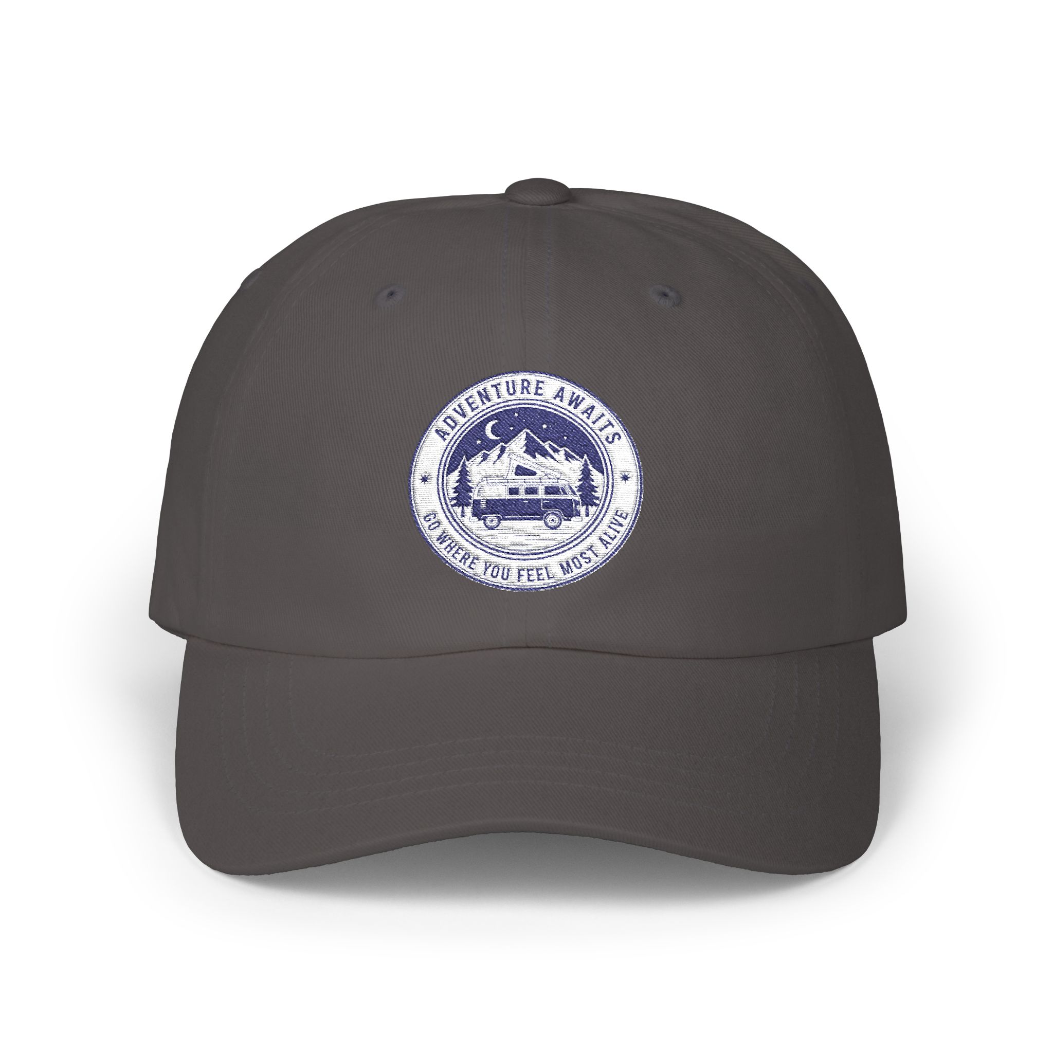 Dad Cap - "Adventure Awaits-Go Where You Feel Most Alive" Vintage National Park Stamp Hat