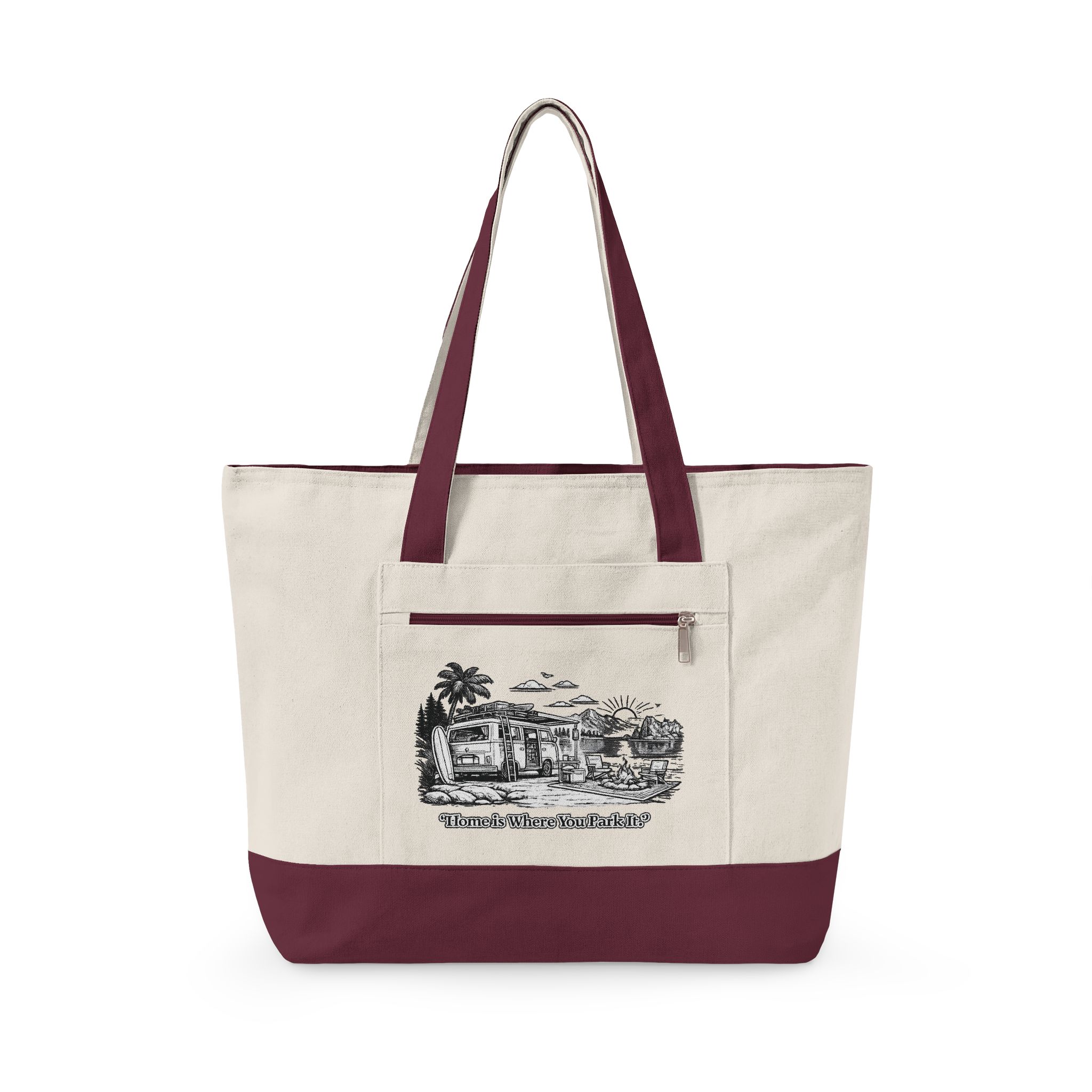 Zippered Canvas Tote — "Adventure Is Where You park It" (Design Minimal-Line)