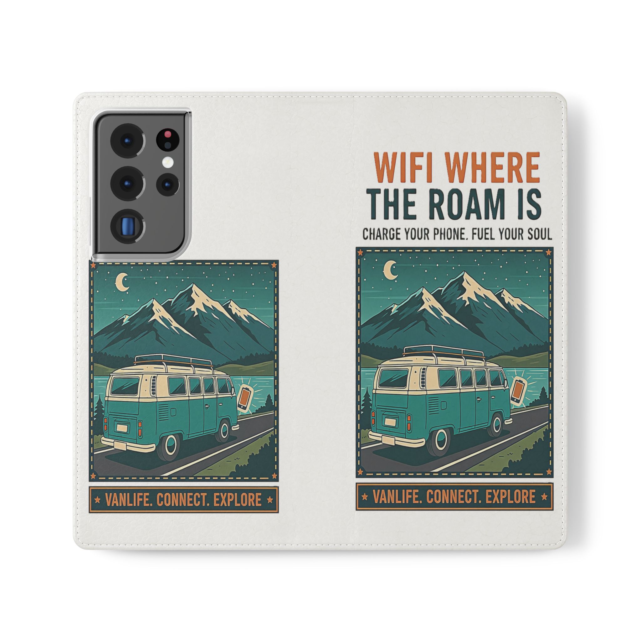 Flip Phone Case — “WiFi Where the Roam Is” Vanlife Wallet Case