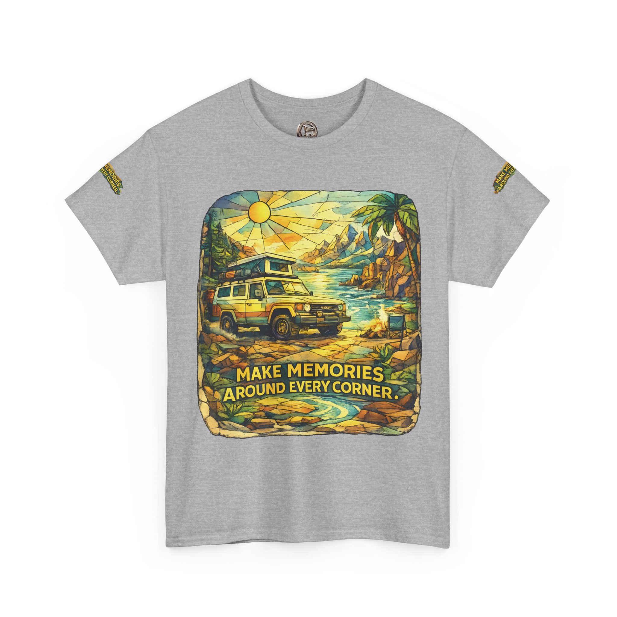 14018075668434418502_2048.jpeg Unisex Heavy Cotton Tee — "Make Memories Around Every Corner" Design Cubic-Line