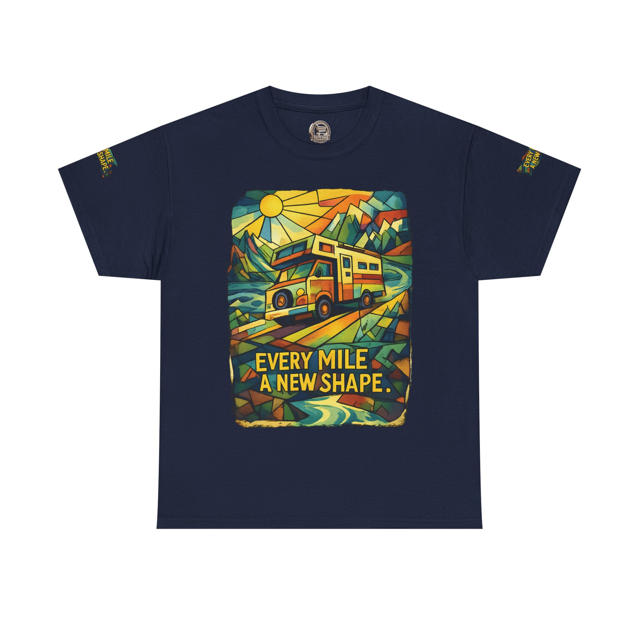 Unisex Heavy Cotton Tee — "Every Mile A New Shape" Design Cubic-Line