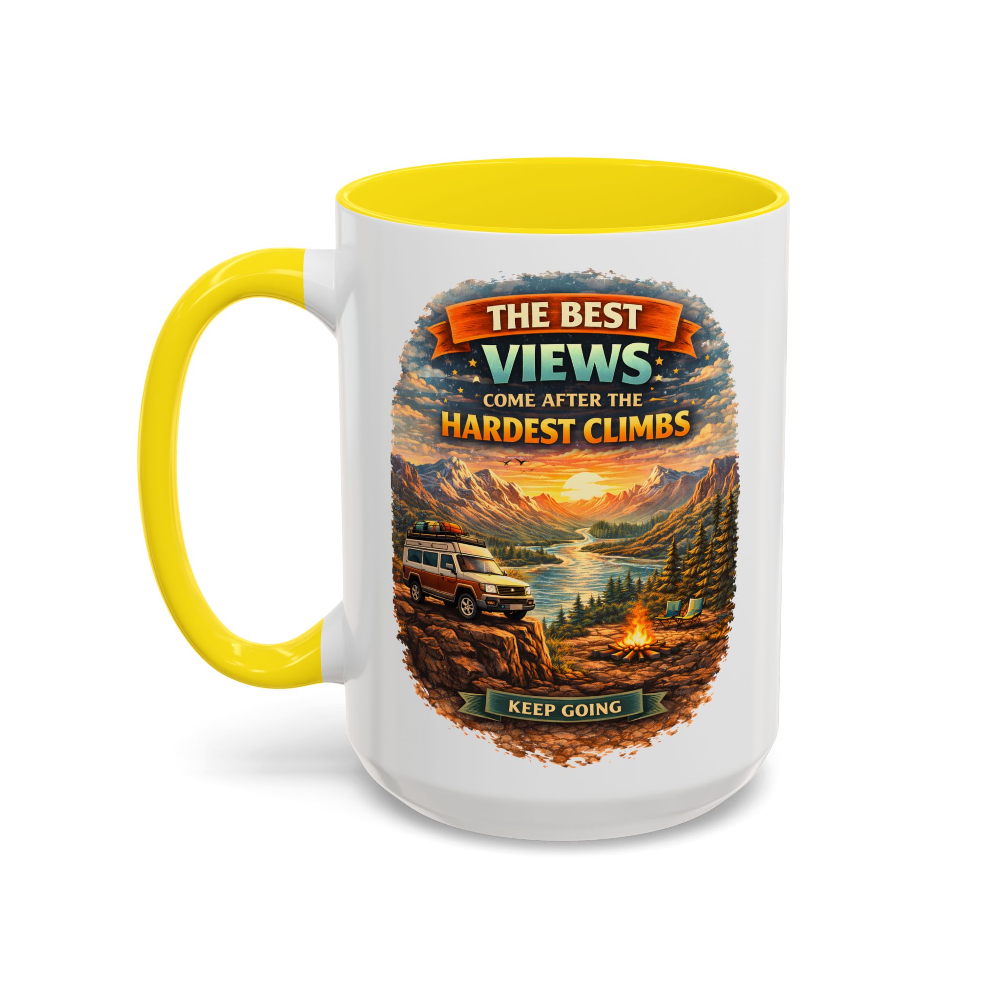 Accent Coffee Mug (11, 15oz) — "The Best Views" Design Scenic-Line