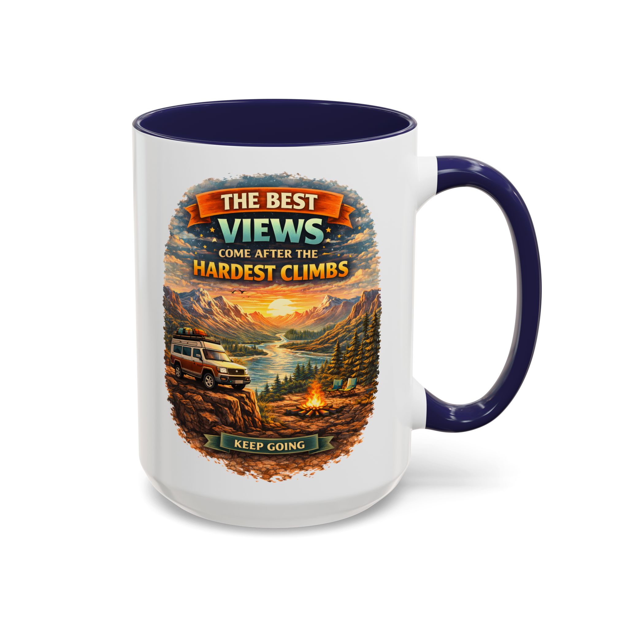 Accent Coffee Mug (11, 15oz) — "The Best Views" Design Scenic-Line
