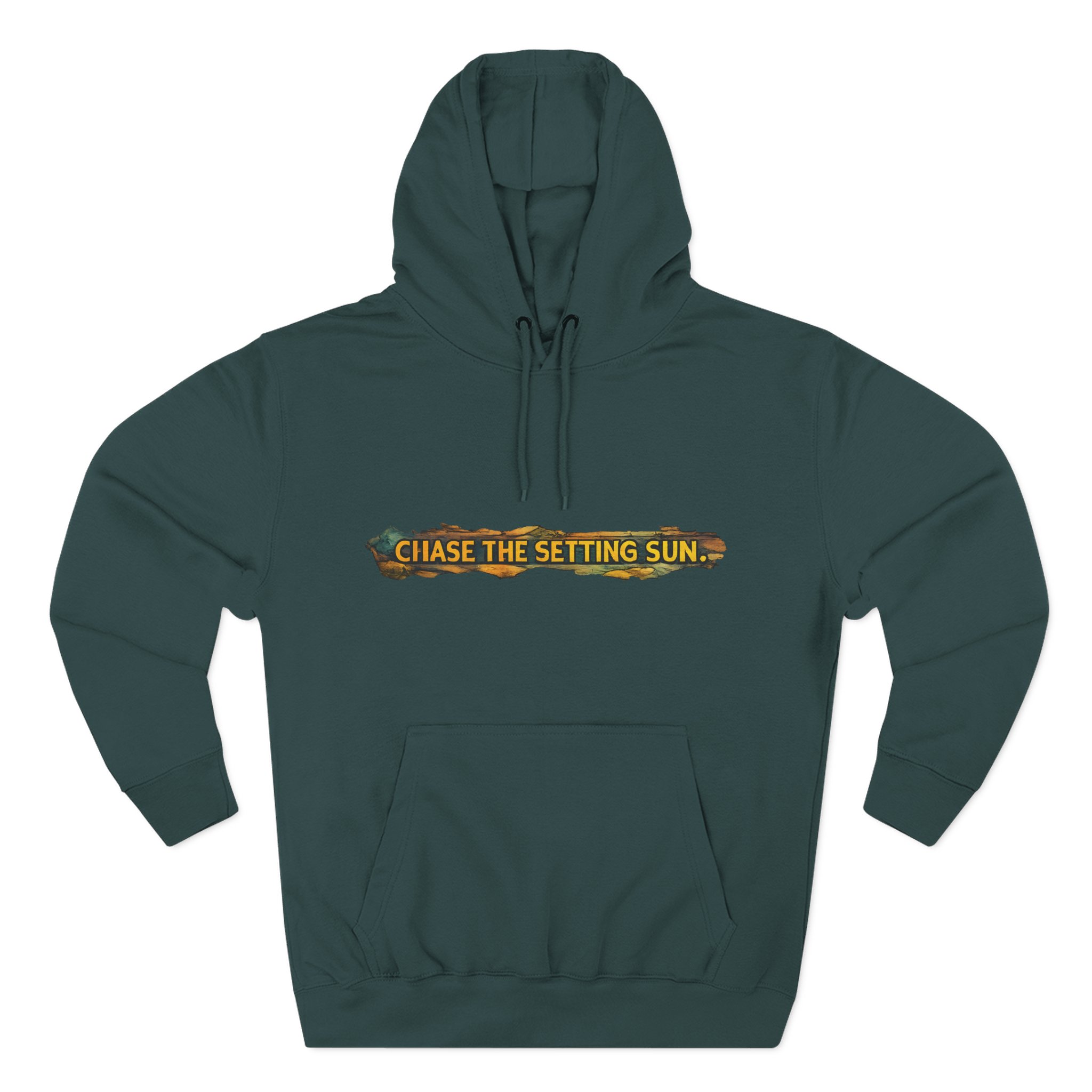 Three-Panel Fleece Hoodie - "Chase The Settings Sun" Design Cubic-Line