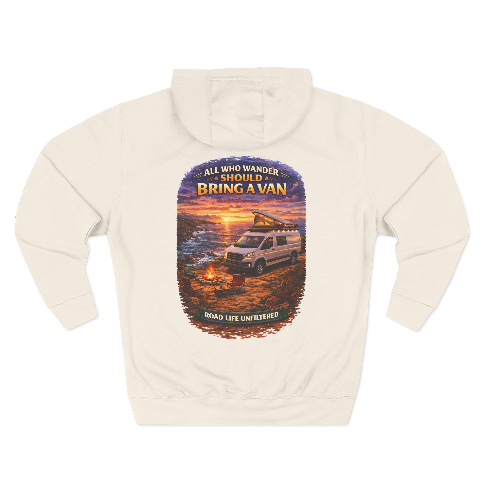 Three-Panel Fleece Hoodie - "All Who wander Should Bring A Van" Design Scenic-Line