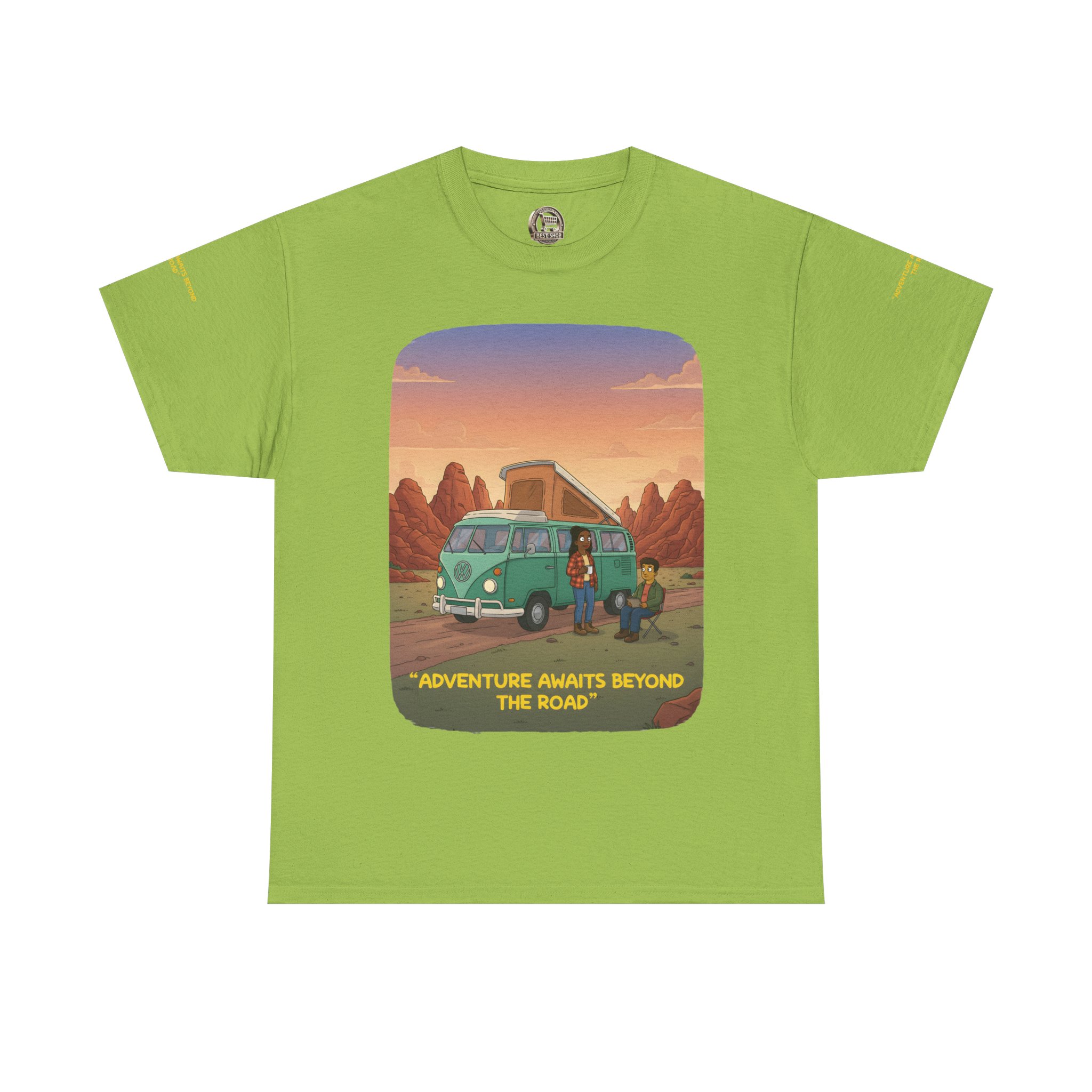 Unisex Heavy Cotton Tee — "Adventure Awaits Beyond The Road" Design Sitcom-Line