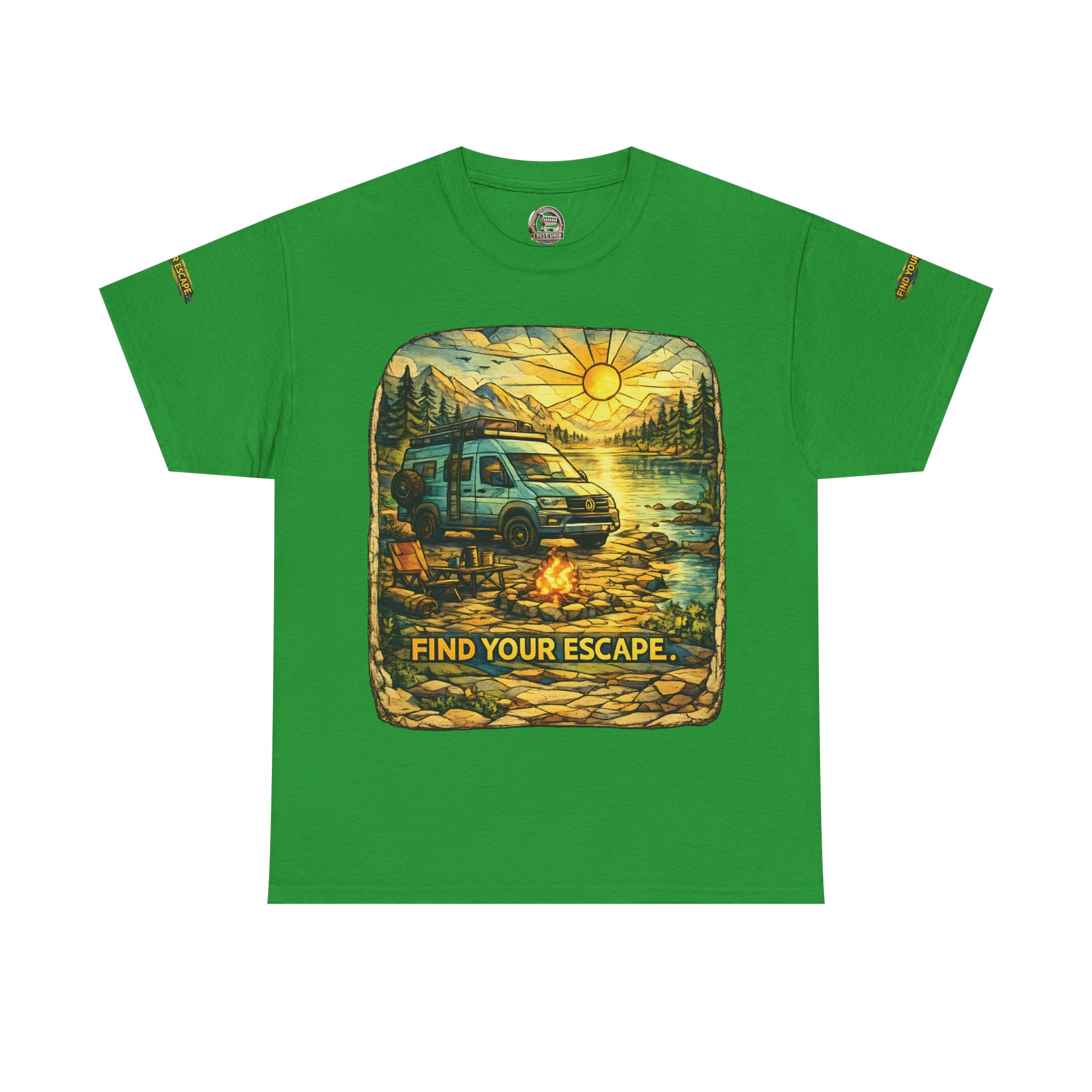Unisex Heavy Cotton Tee — "Find Your Escape" Design Cubic-Line
