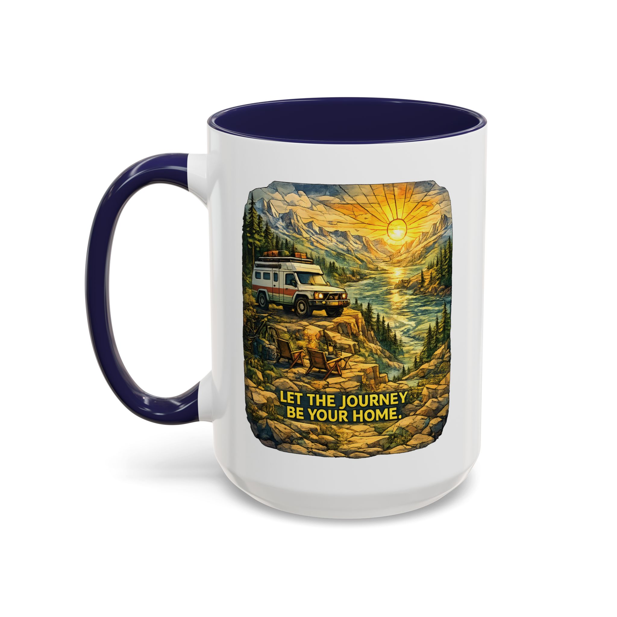 Accent Coffee Mug (11, 15oz) — "Let The Journey Be Your Home" Design Cubic-Line