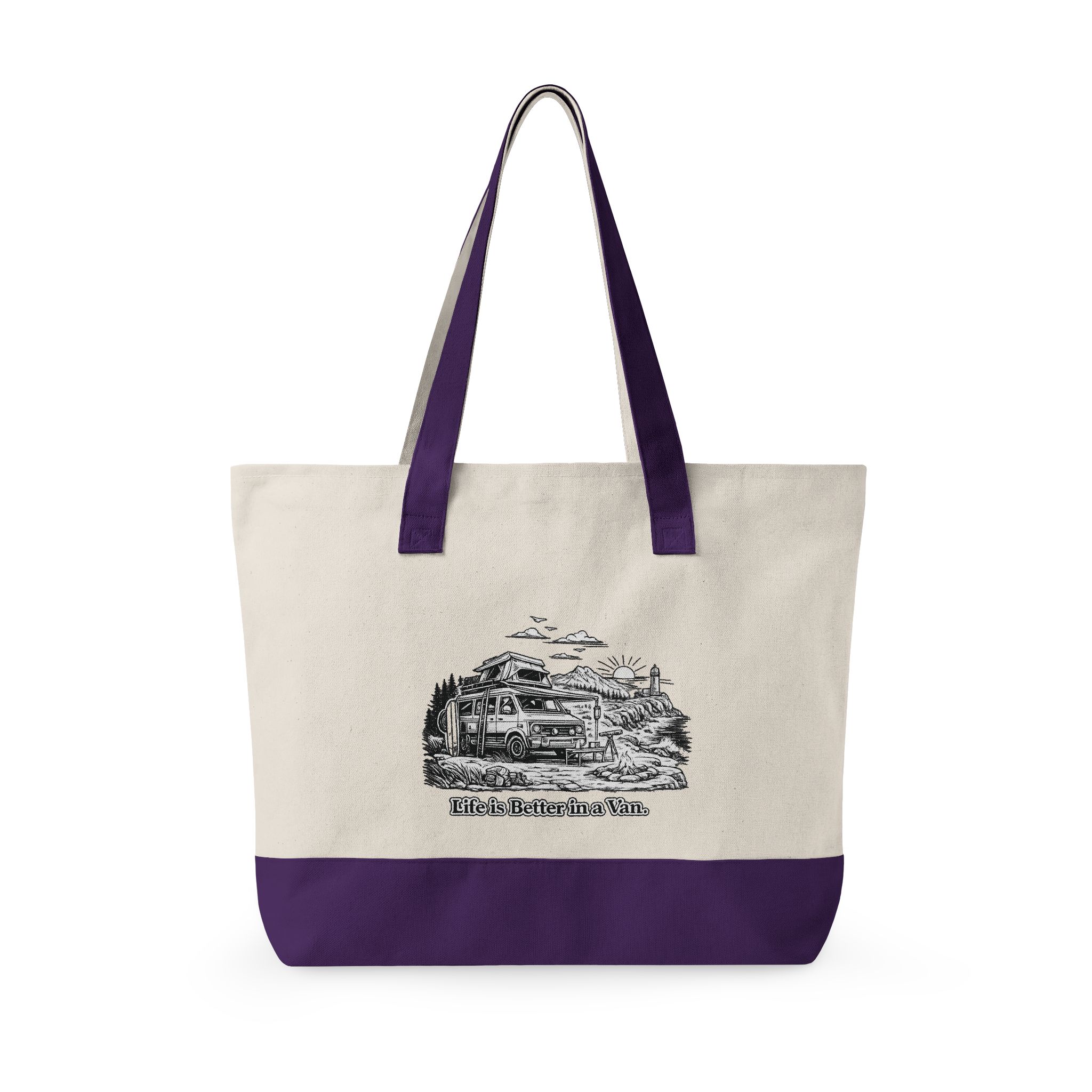 Zippered Canvas Tote — "Life Is Better In A Van" (Design Minimal-Line)