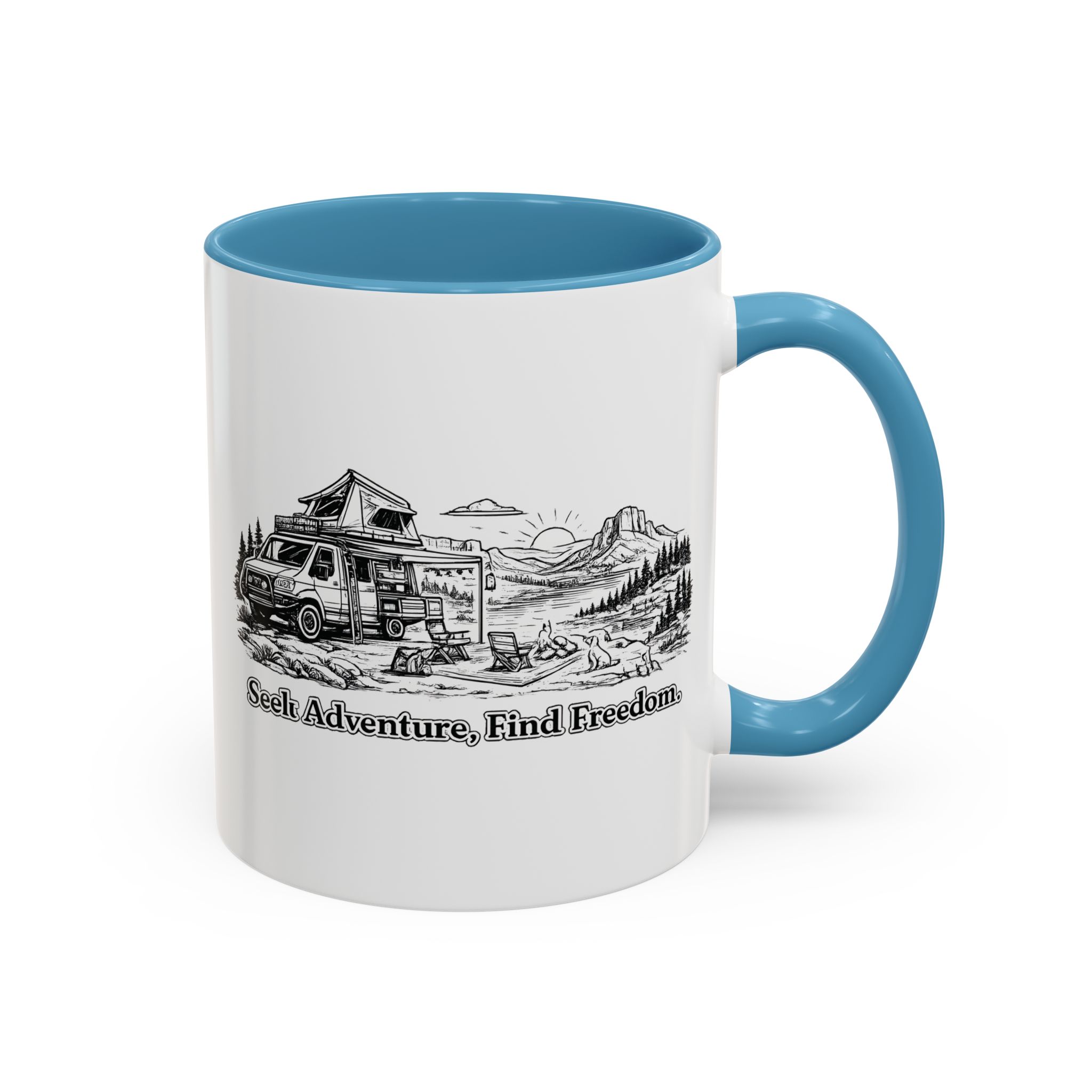 Accent Coffee Mug (11, 15oz) — "Seek Adventure, Find Freedom" Design Minimal-Line