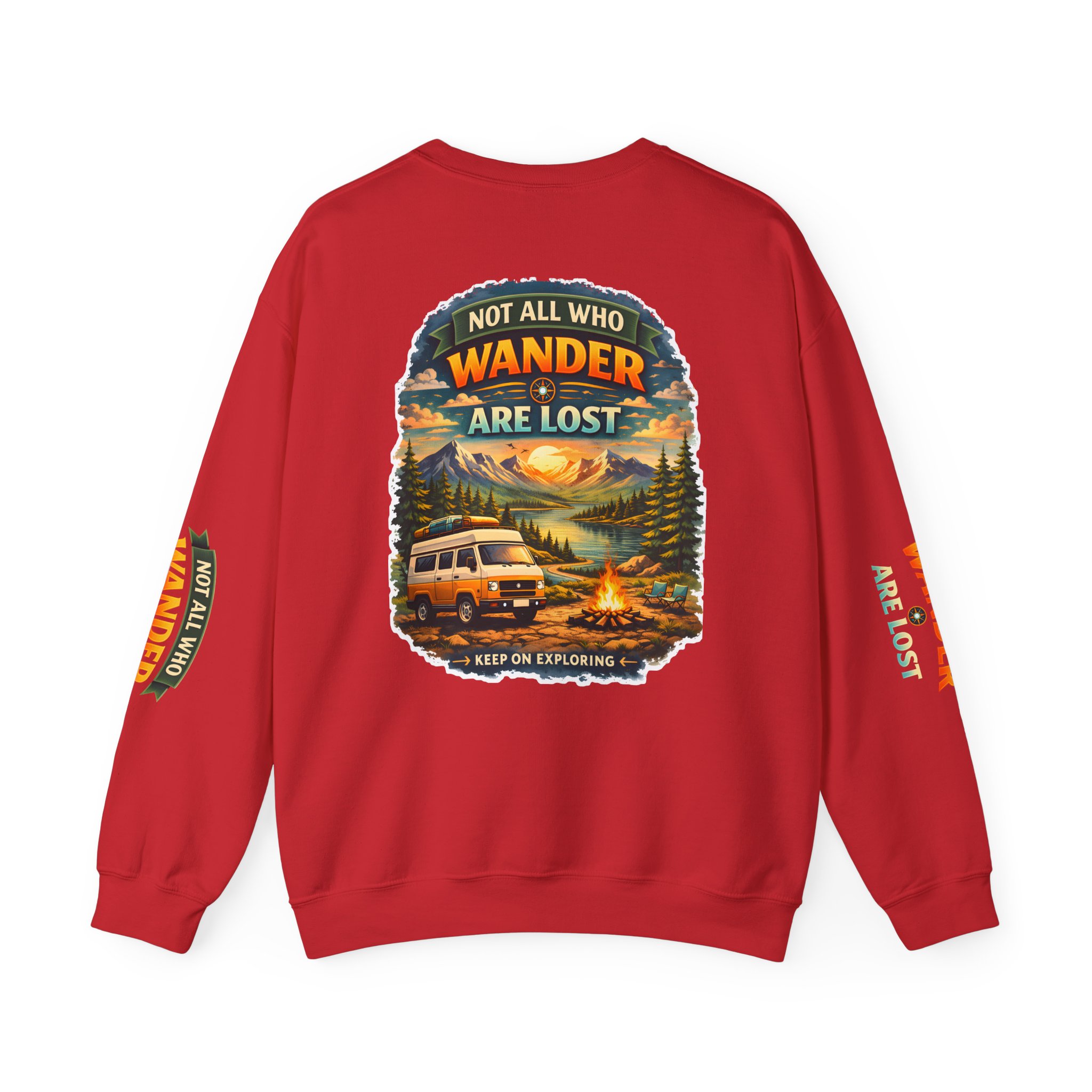 Unisex Heavy Blend™ Crewneck Sweatshirt — "Not All Who Wander Are Lost" Design Scenic-Line