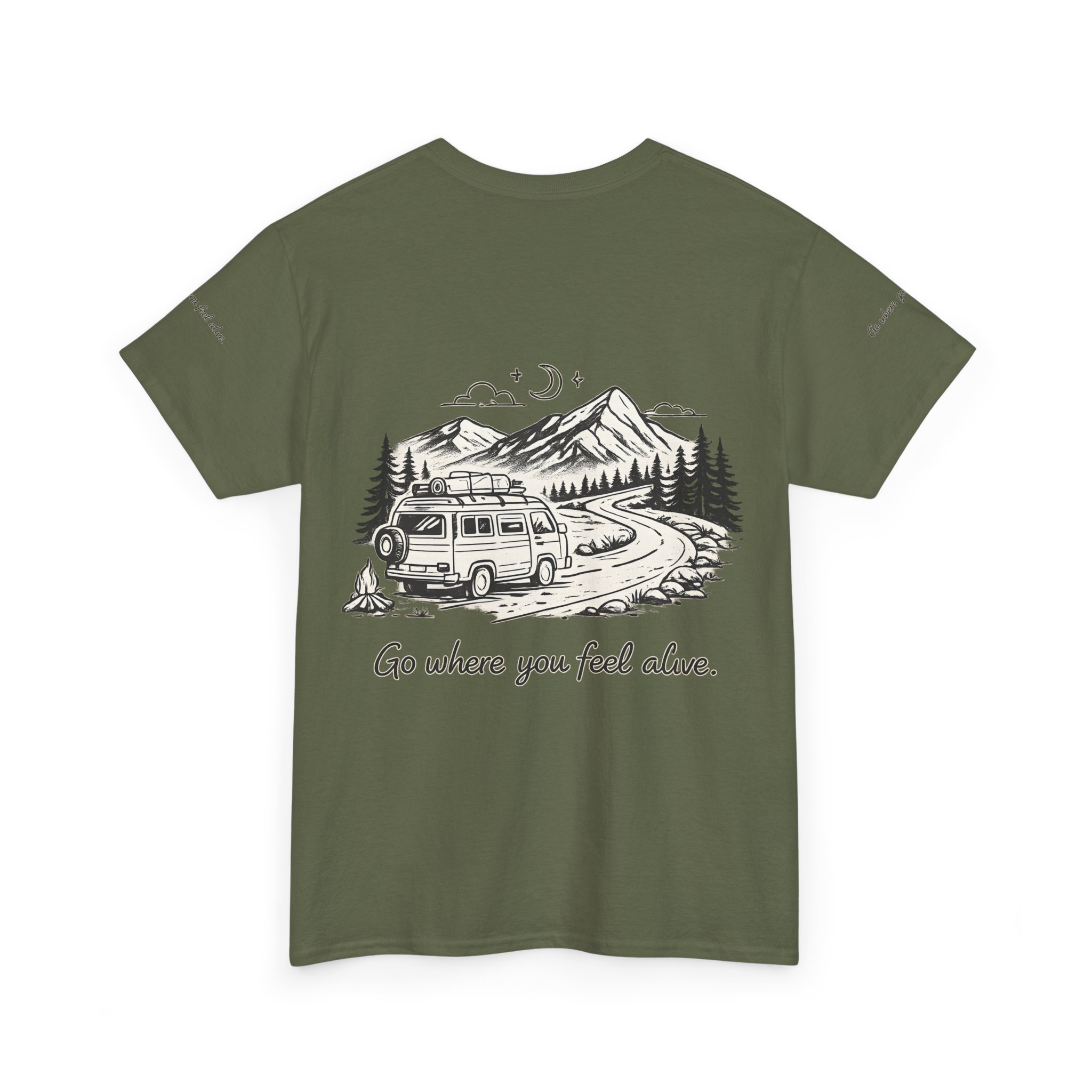 Unisex Heavy Cotton Tee — "Go Where You Feel Alive" Design Minimal-Line