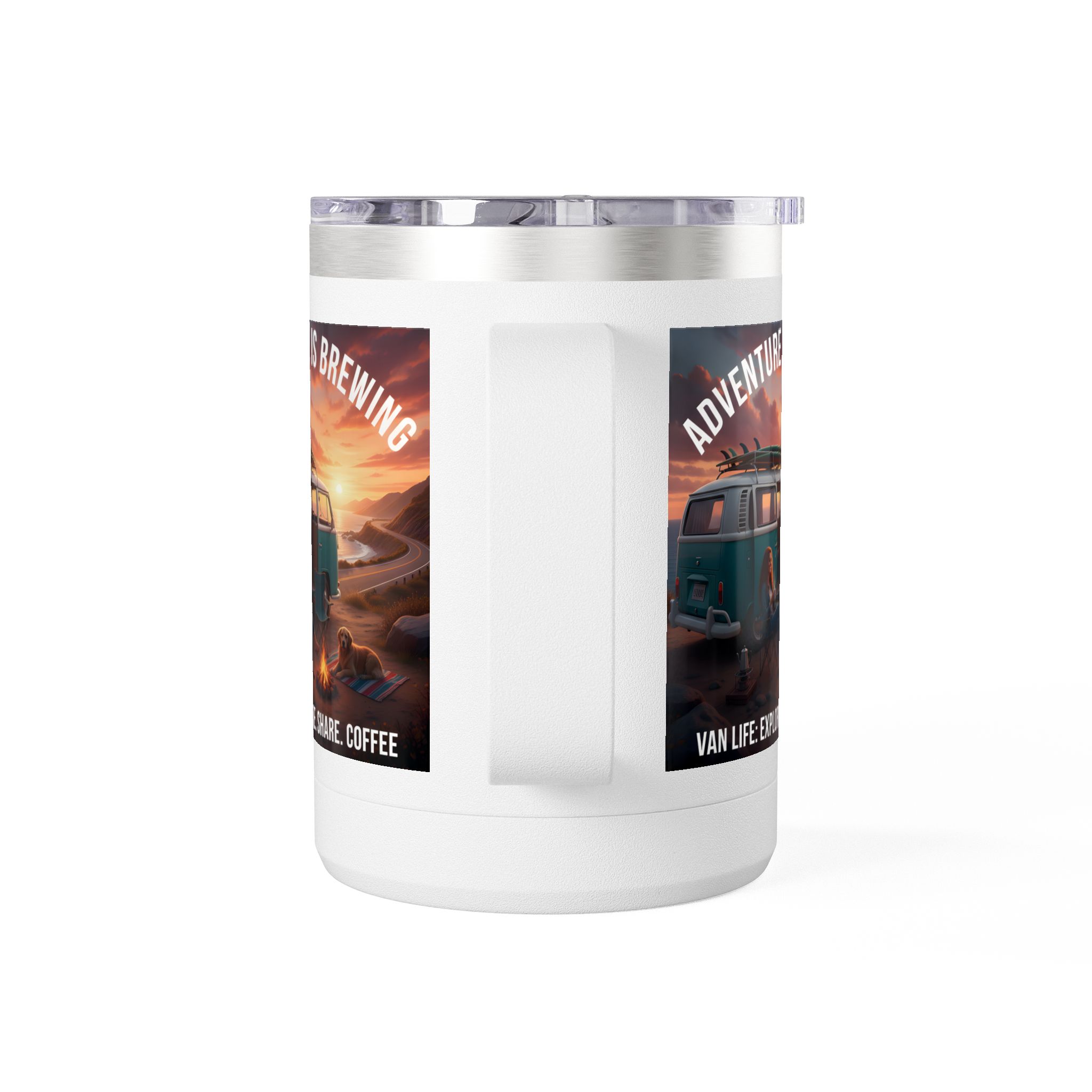 Coffee Mug Tumbler, 15oz-- "Adventure Is Brewing"