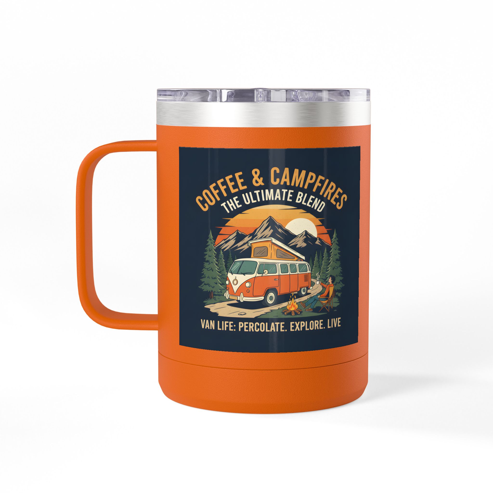 Coffee Mug Tumbler, 15oz — “Coffee & Campfires: The Ultimate Blend”