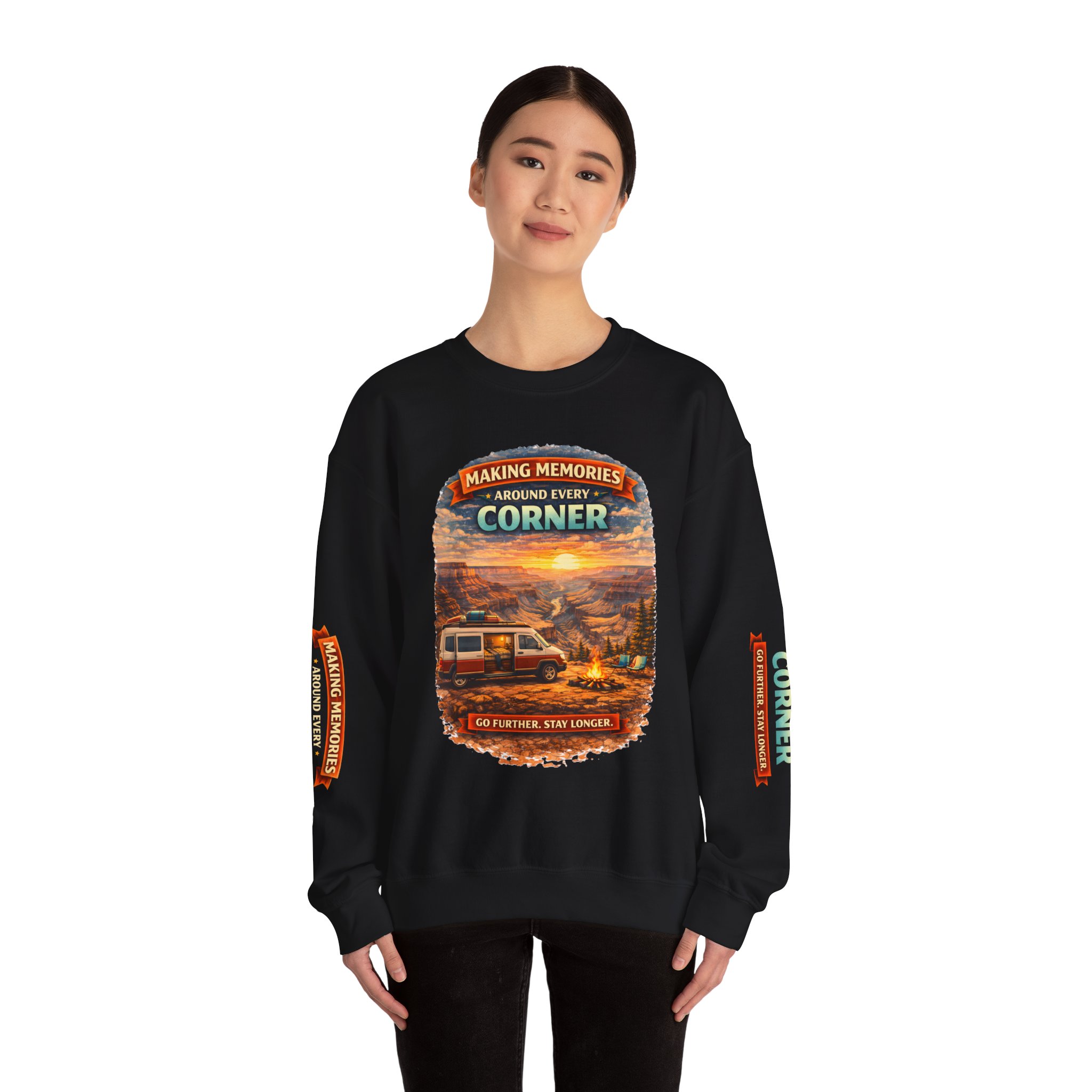 Unisex Heavy Blend™ Crewneck Sweatshirt — "Making Memories Around Every Corner" Design Scenic-Line