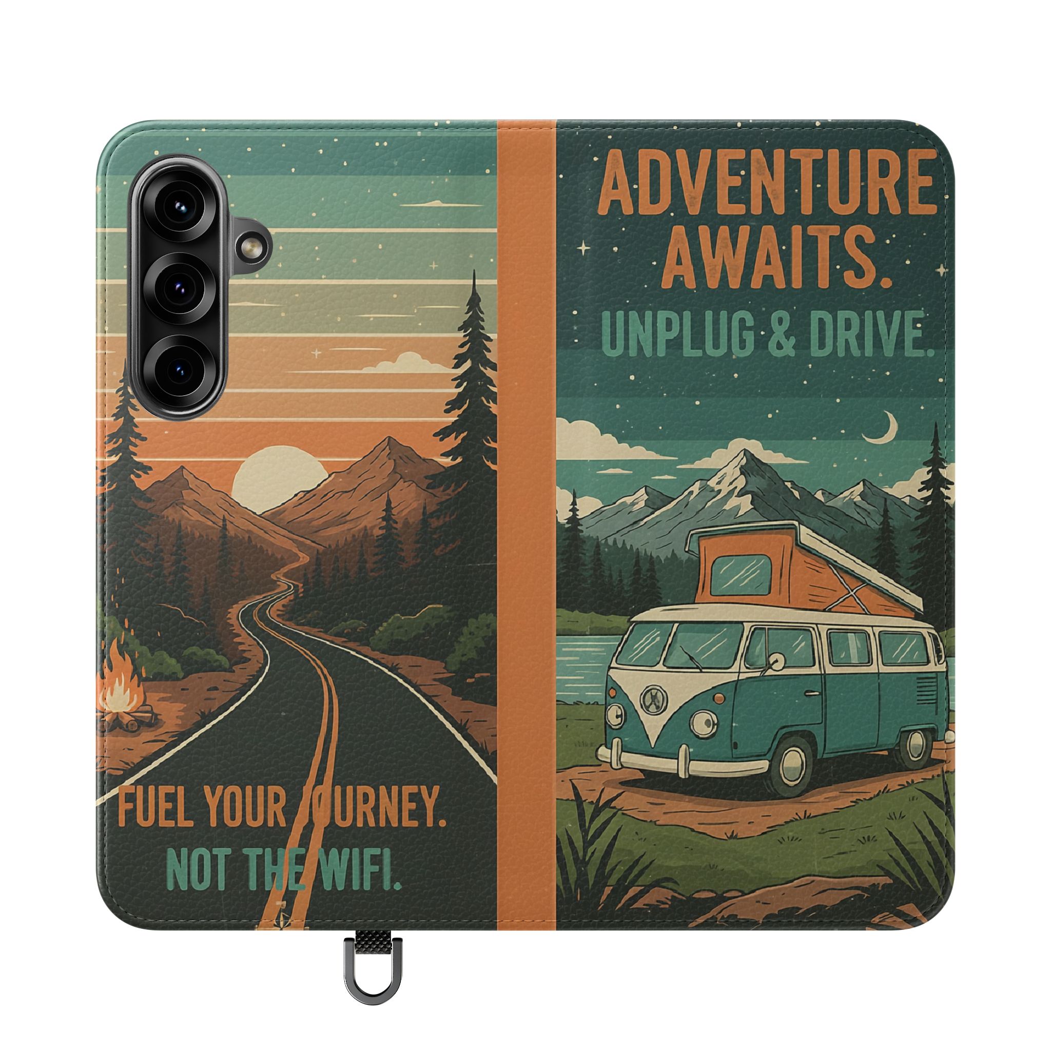 Flip Phone Case — "Adventure Awaits Unplug & Drive" Wallet Case