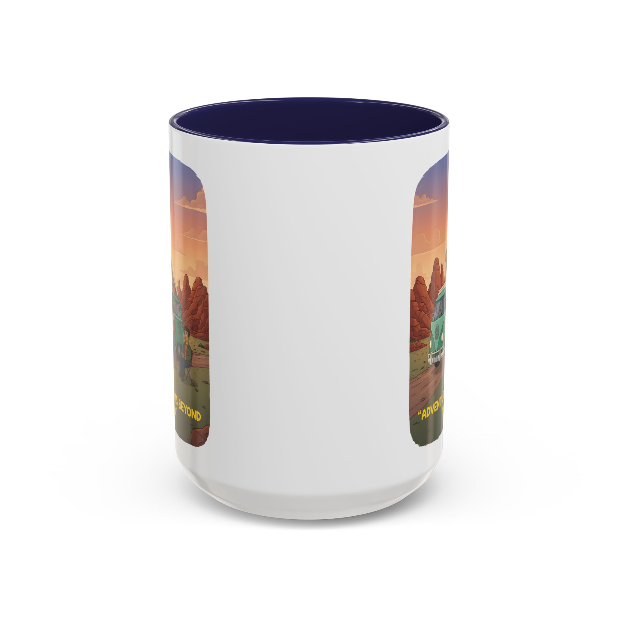 Accent Coffee Mug (11, 15oz) — "Adventure Awaits Beyond The Road" Design Sitcom-Line