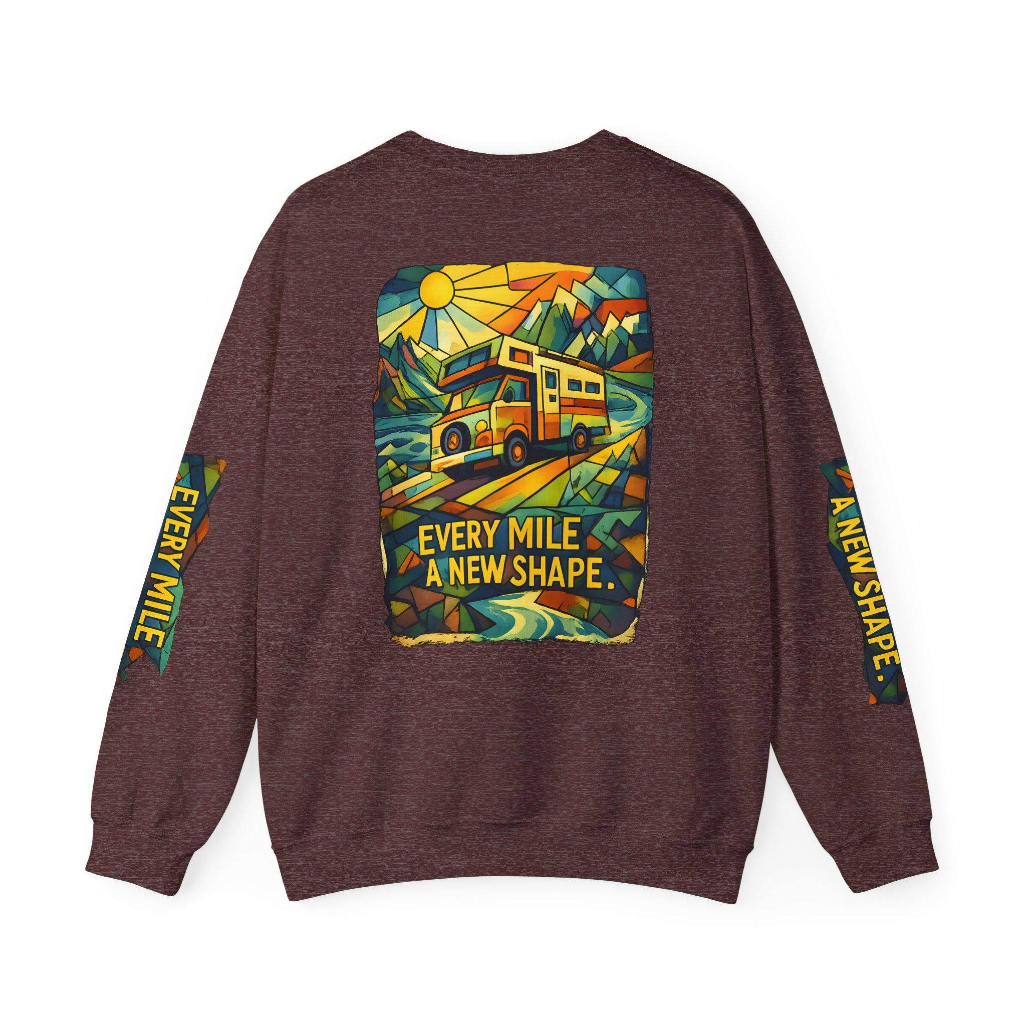 Unisex Heavy Blend™ Crewneck Sweatshirt — "Every Mile A New Shape" Design Cubic-Line