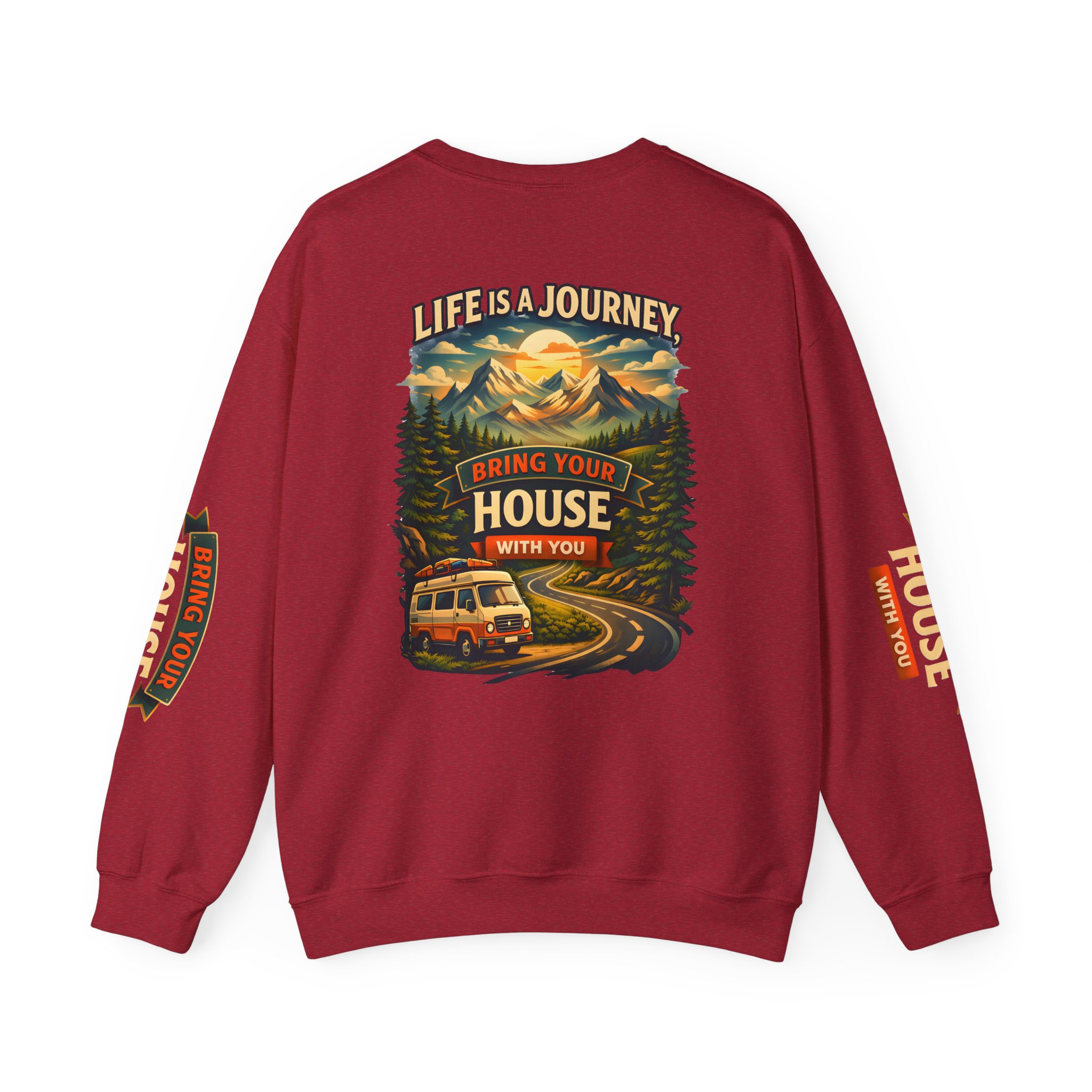 Unisex Heavy Blend™ Crewneck Sweatshirt — "Live Is A Journey-Bring Your House With You" Design Scenic-Line