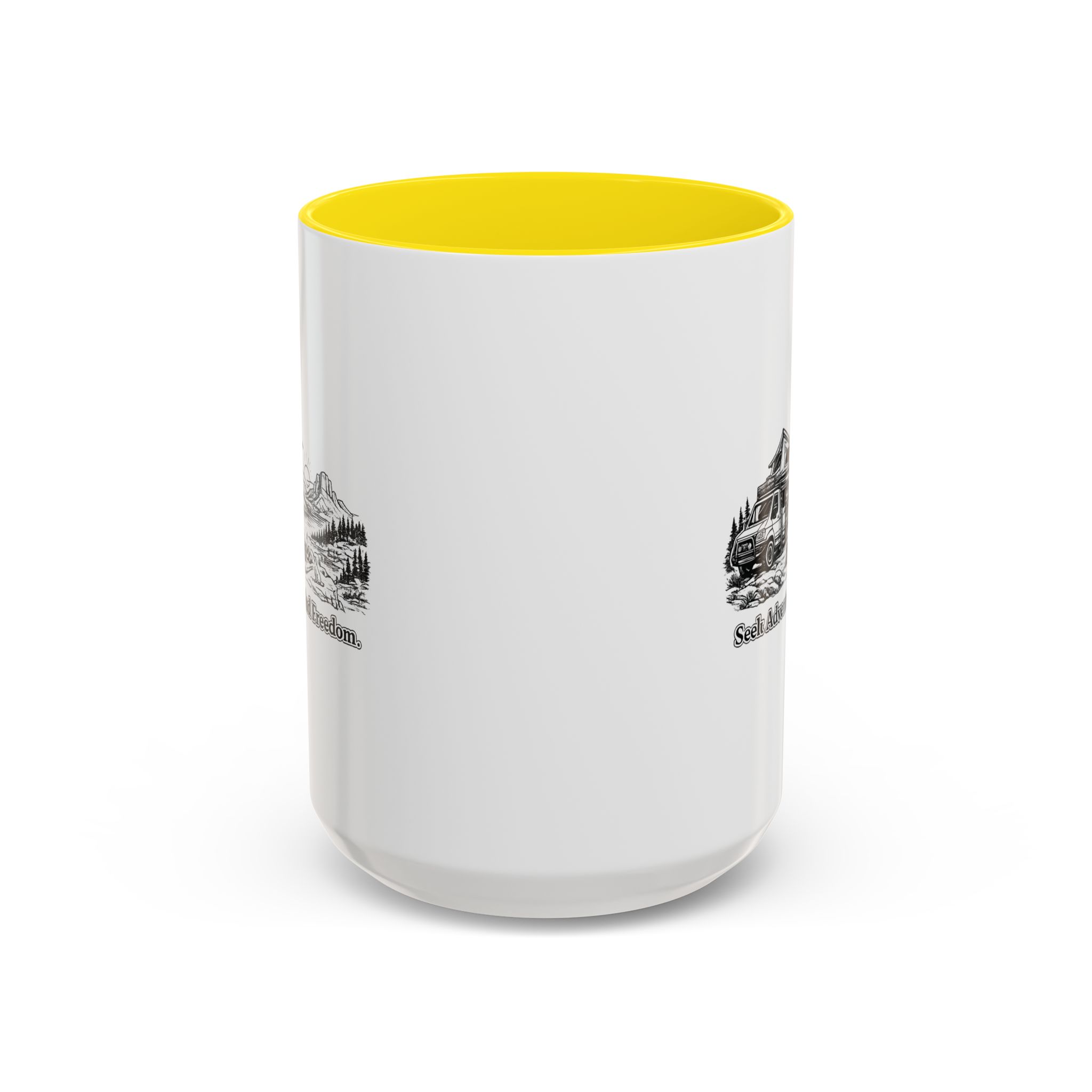 Accent Coffee Mug (11, 15oz) — "Seek Adventure, Find Freedom" Design Minimal-Line