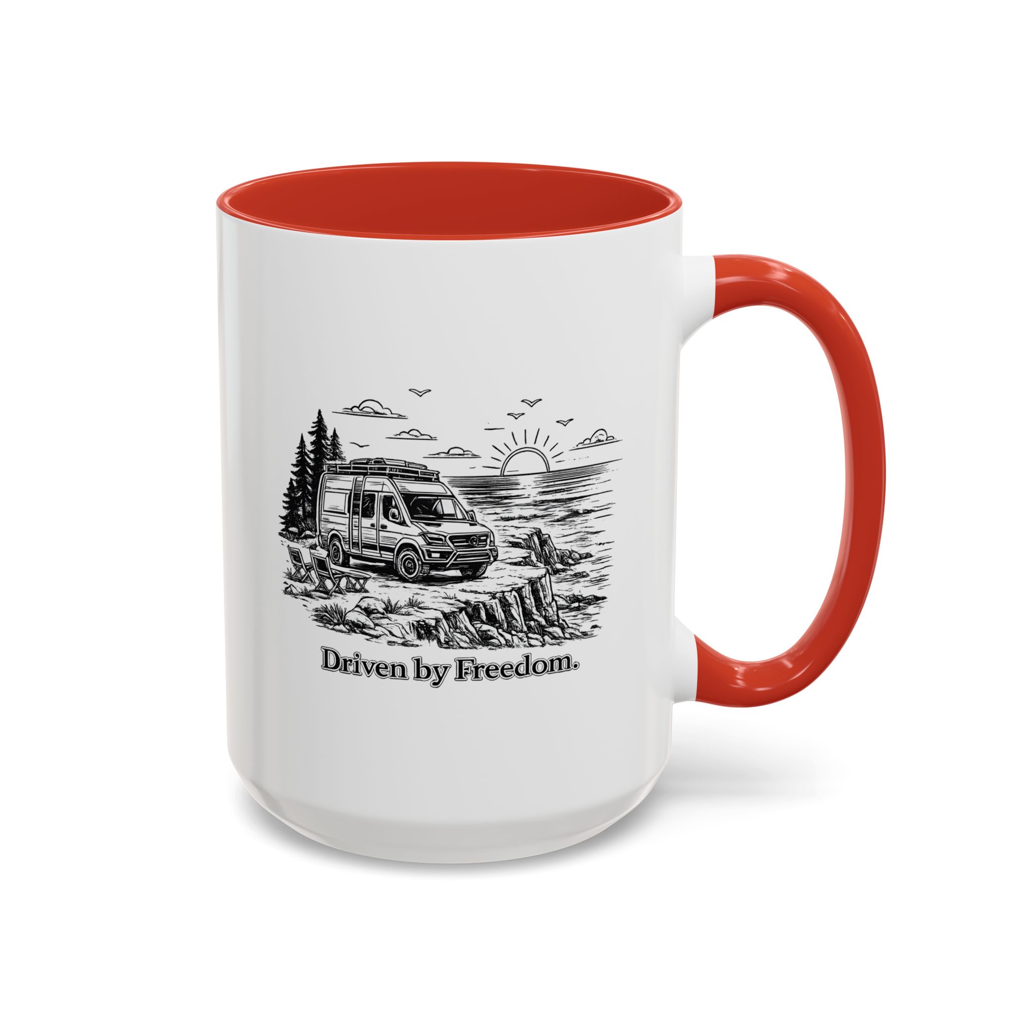 Accent Coffee Mug (11, 15oz) — "Driven By Freedom" Design Minimal-Line