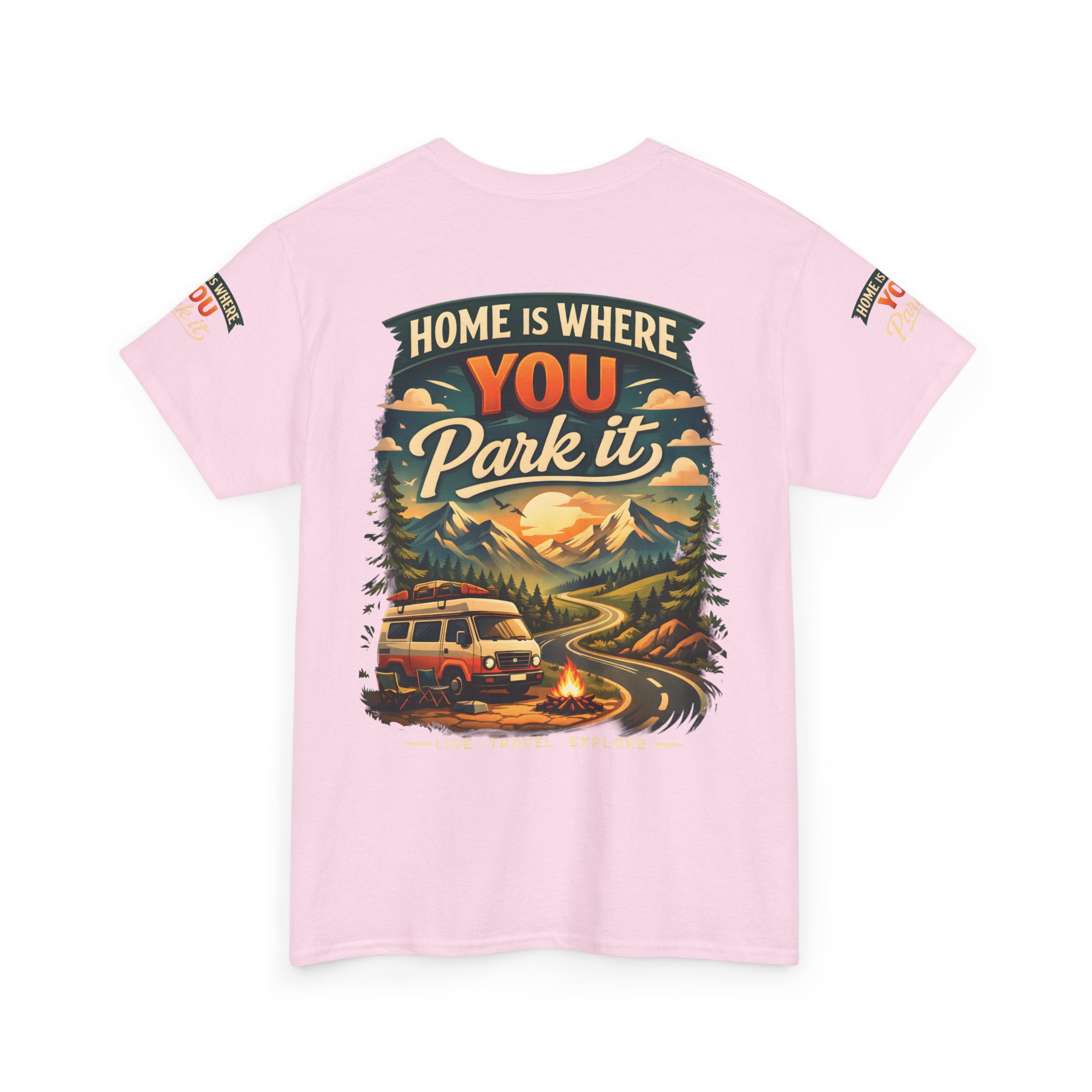 Unisex Heavy Cotton Tee — "Hom Is Where You Park It" Design Scenic-Line