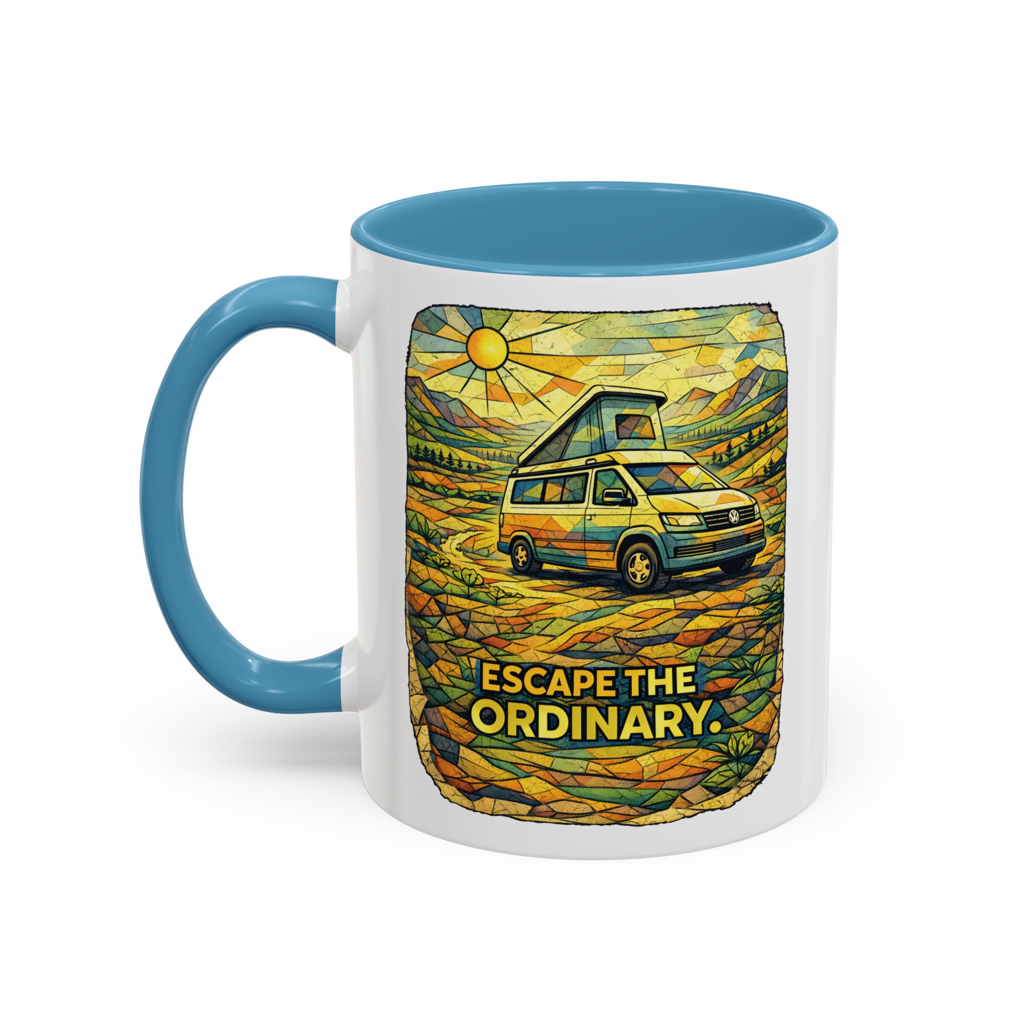 Accent Coffee Mug (11, 15oz) — "Escape The Ordinary" Design Cubic-Line