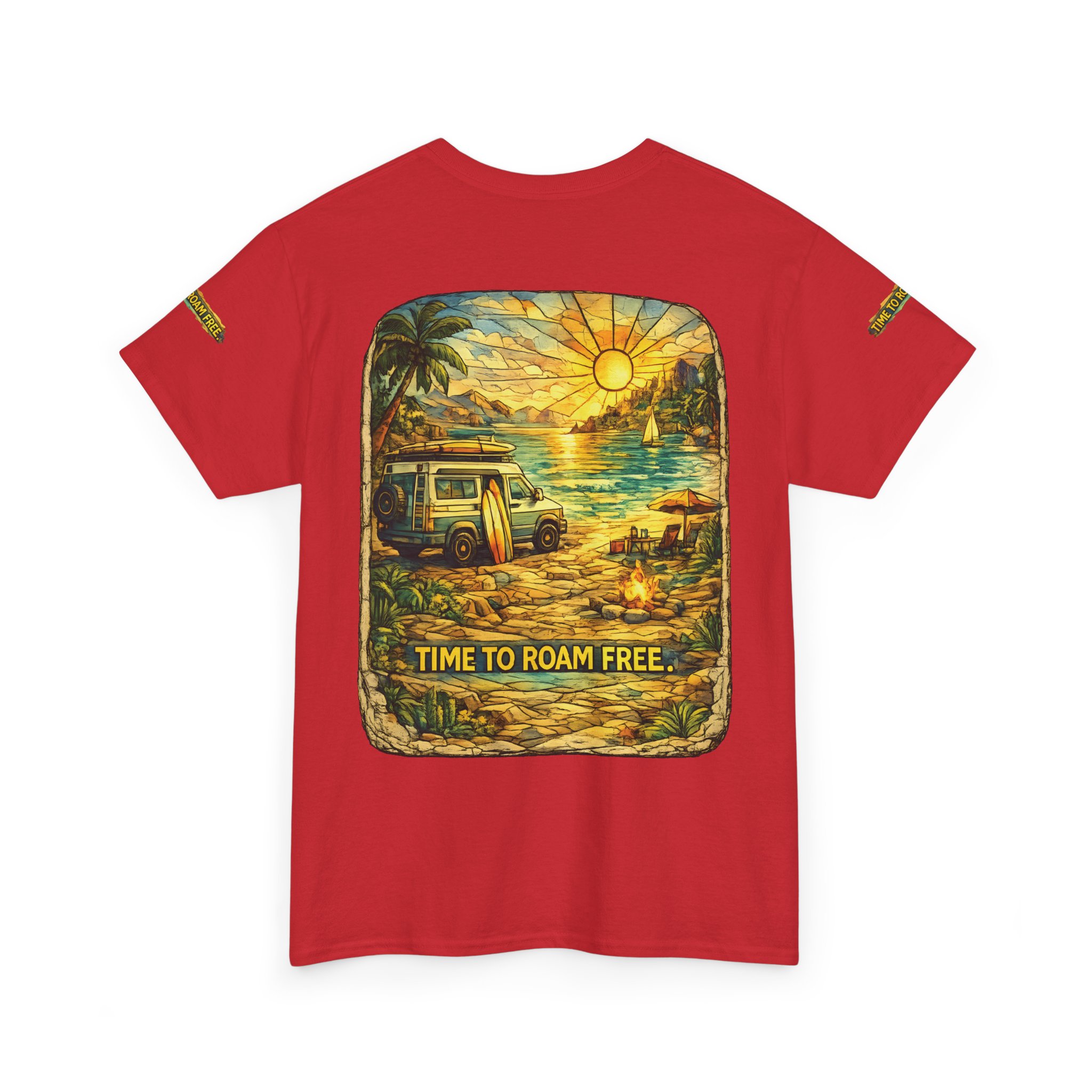 Unisex Heavy Cotton Tee — "Time To Roam Free" Design Cubic-Line