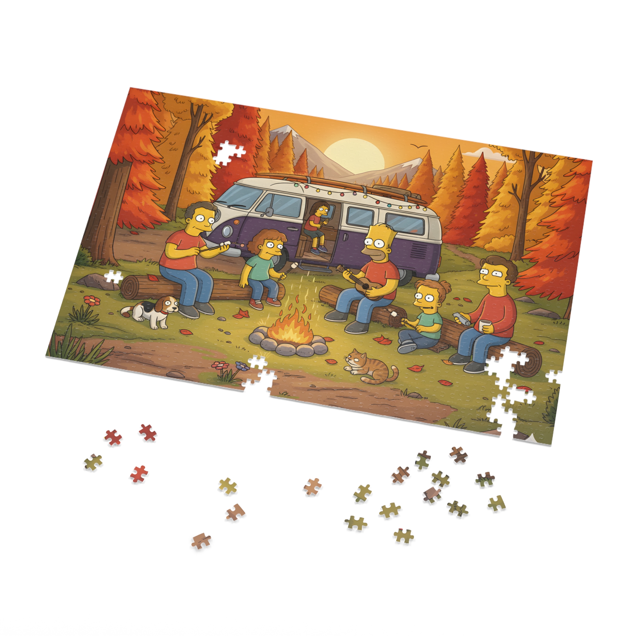 Jigsaw Puzzle with Tin — Autumn Van Bonfire Scene