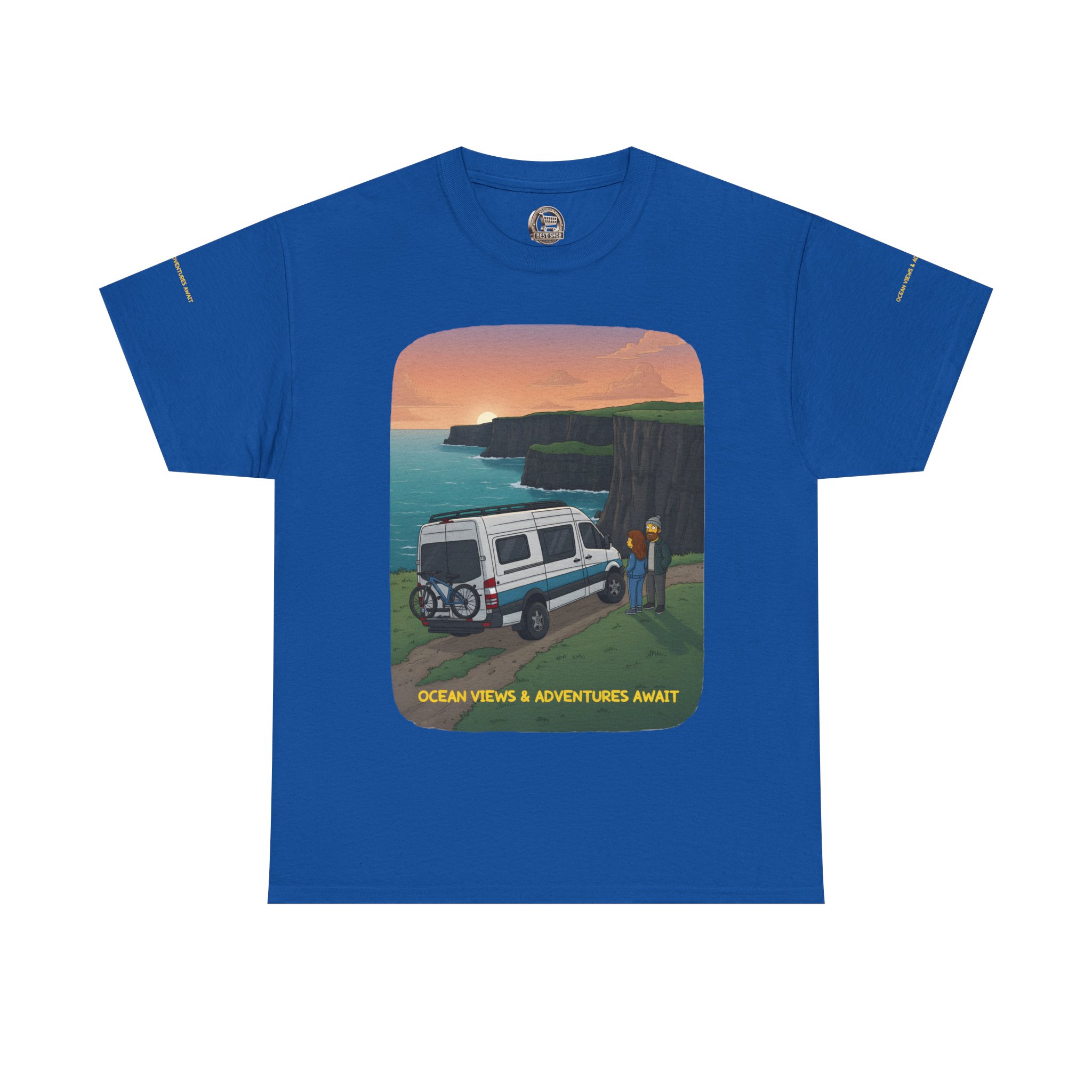 Unisex Heavy Cotton Tee — "Ocean Views-Adventures Awaits" Design Sitcom-Line