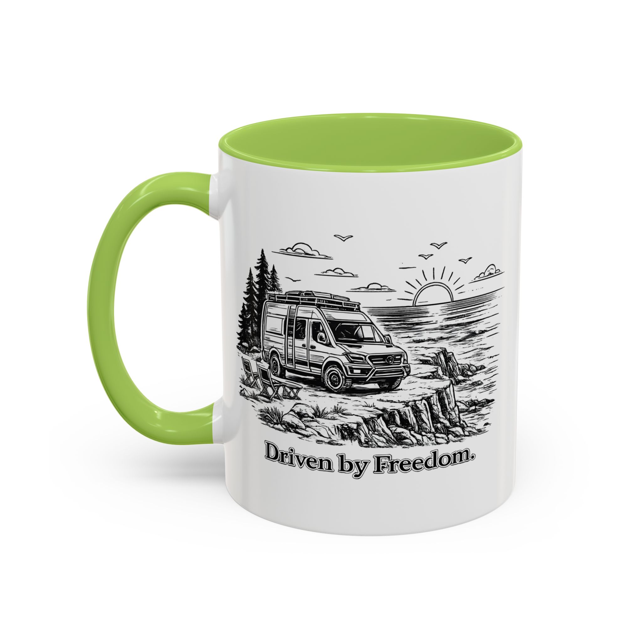 Accent Coffee Mug (11, 15oz) — "Driven By Freedom" Design Minimal-Line