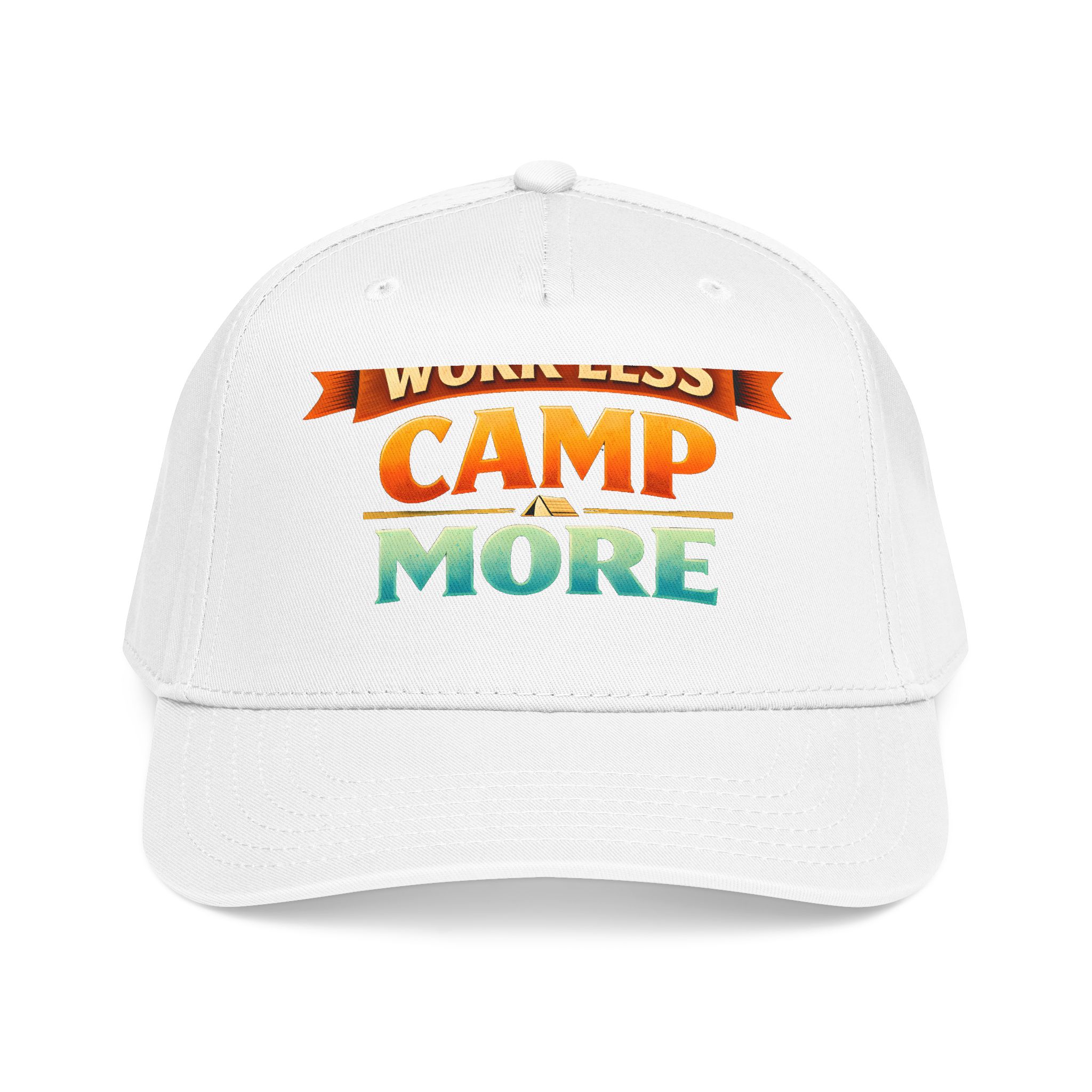 Baseball Cap - "Work Less-Camp More" Design Scenic-Line