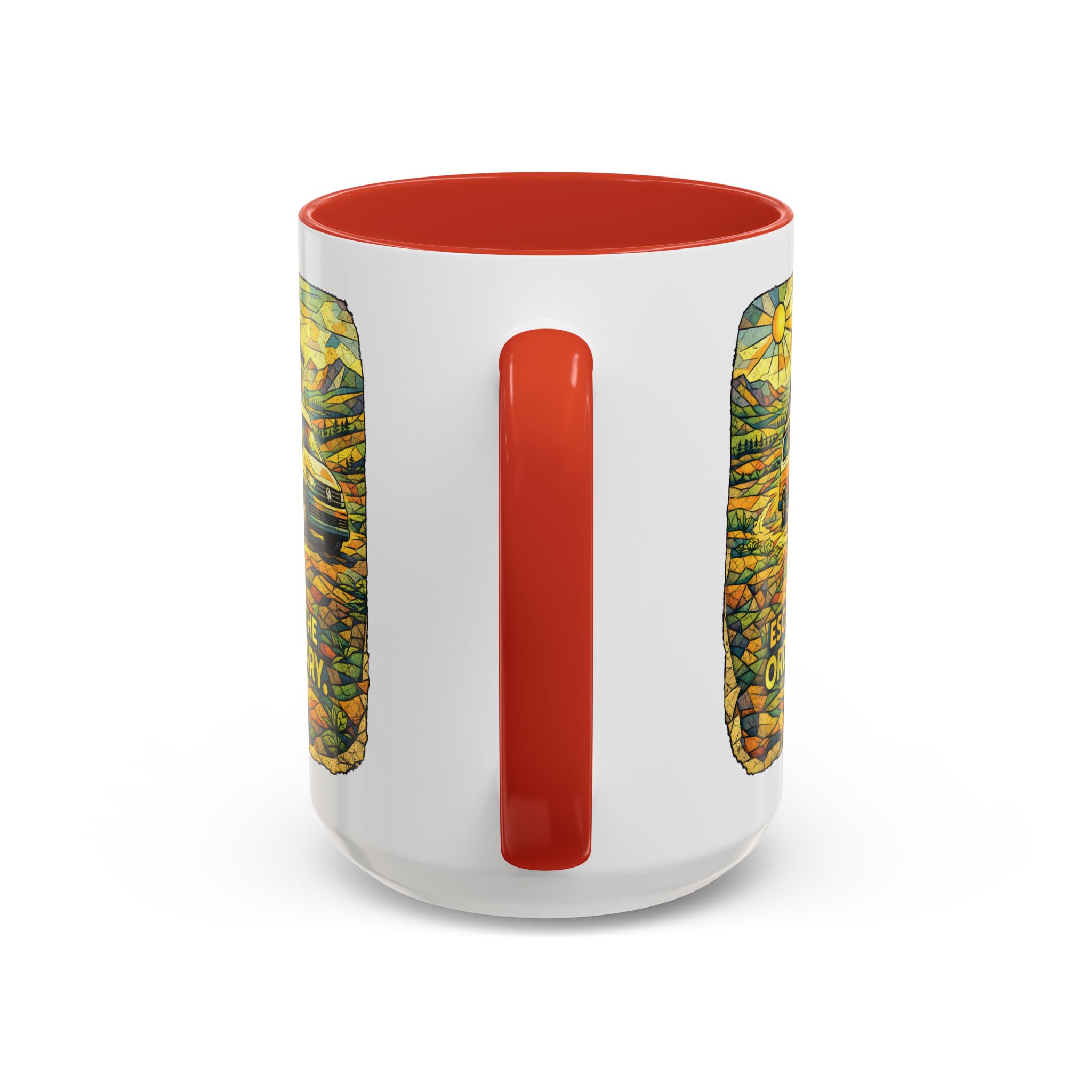 Accent Coffee Mug (11, 15oz) — "Escape The Ordinary" Design Cubic-Line