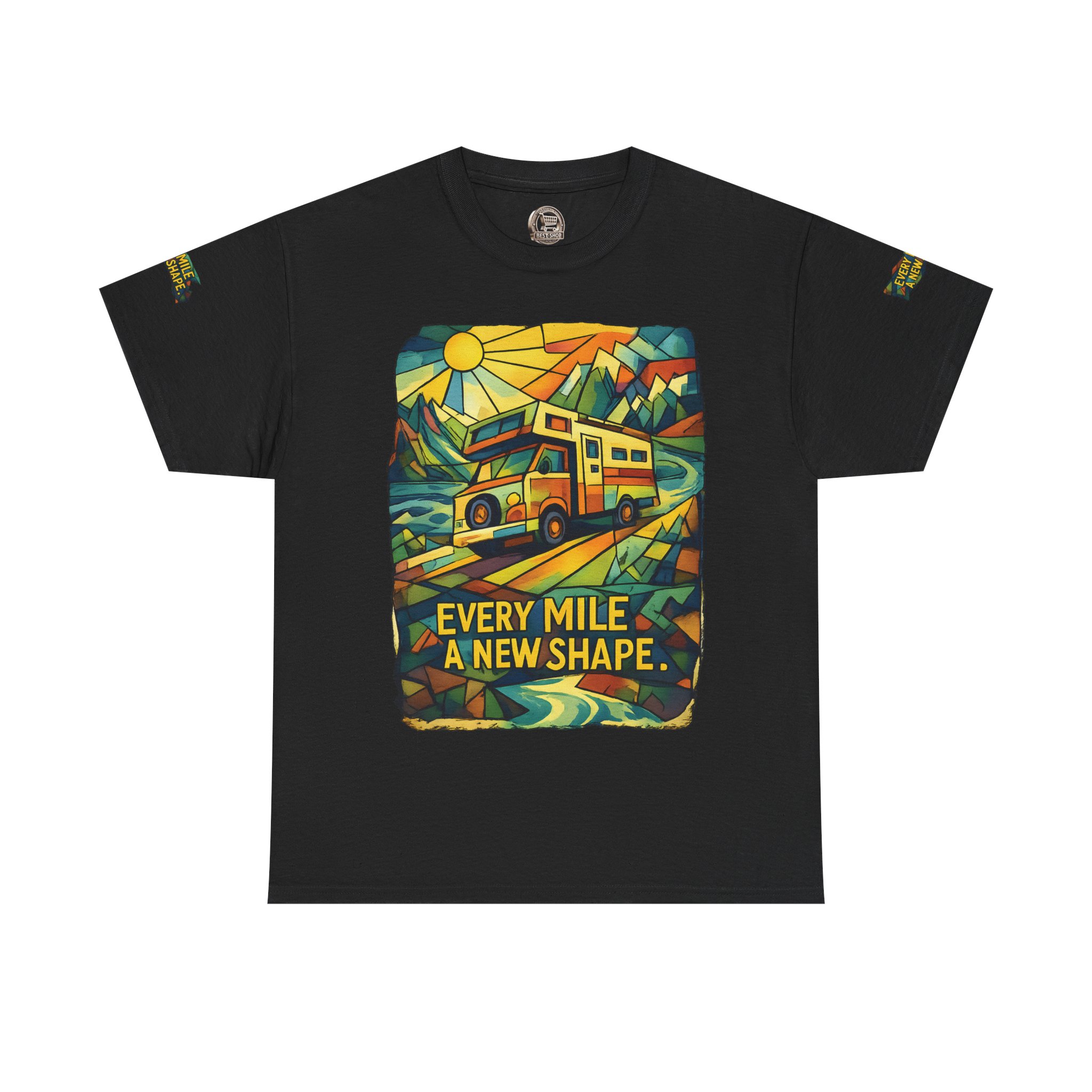 Unisex Heavy Cotton Tee — "Every Mile A New Shape" Design Cubic-Line