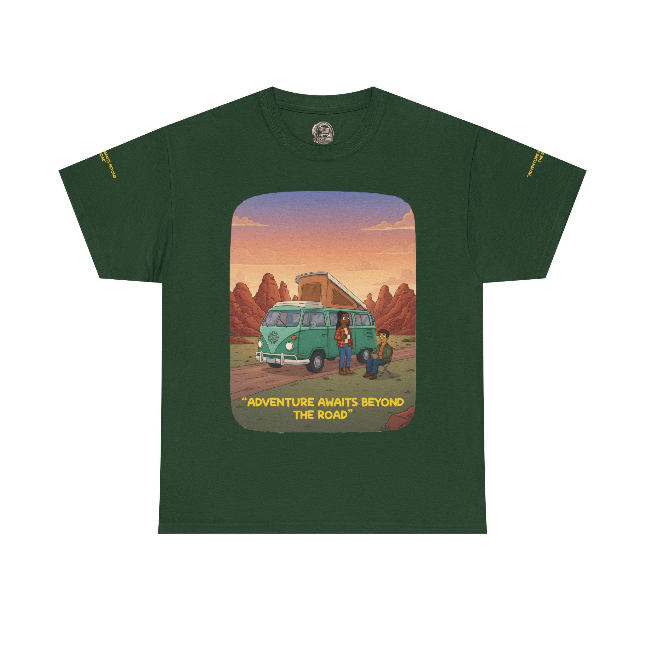 Unisex Heavy Cotton Tee — "Adventure Awaits Beyond The Road" Design Sitcom-Line